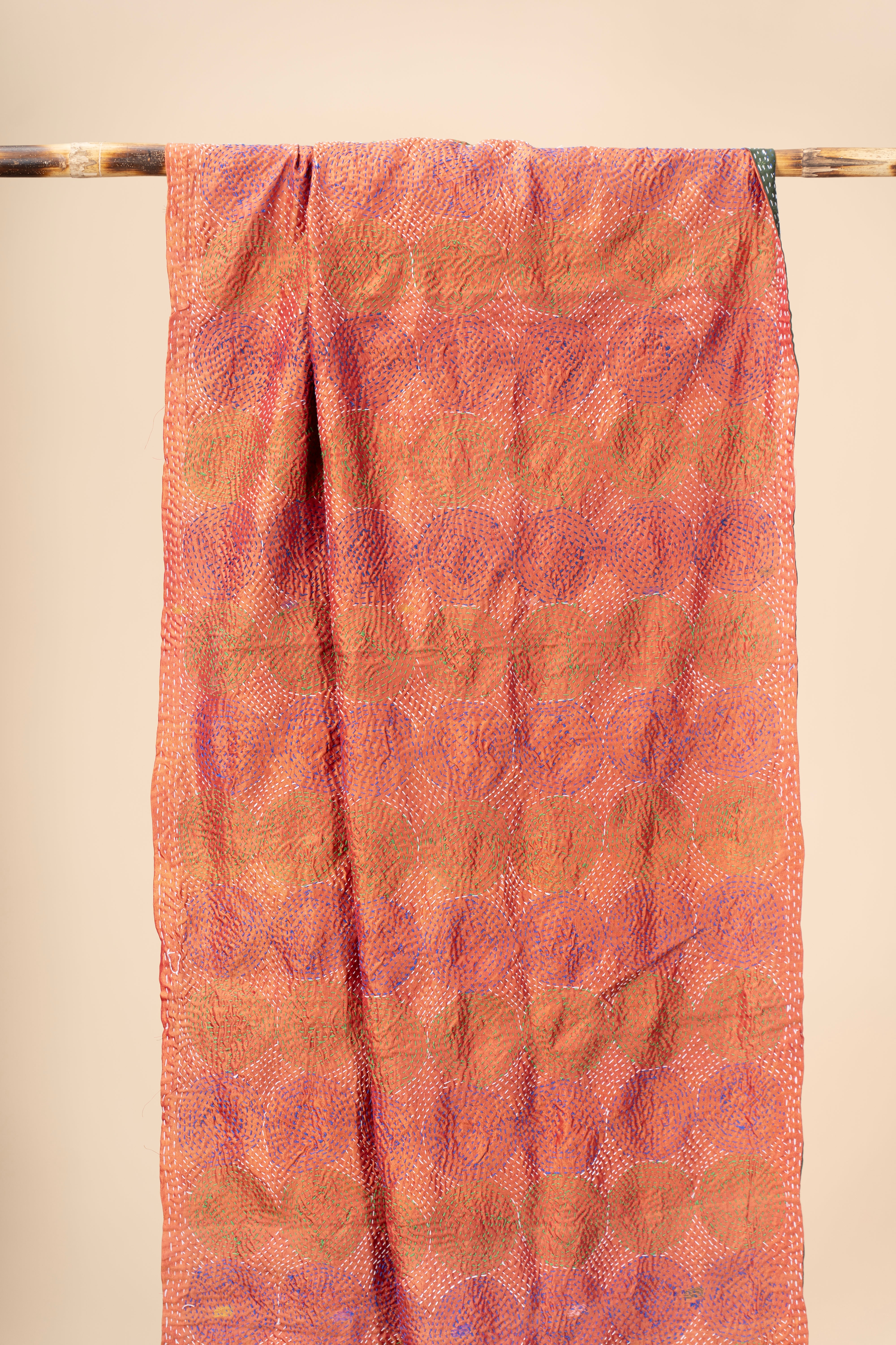 Up-cycled reversible silk Kantha Stitch Dupatta