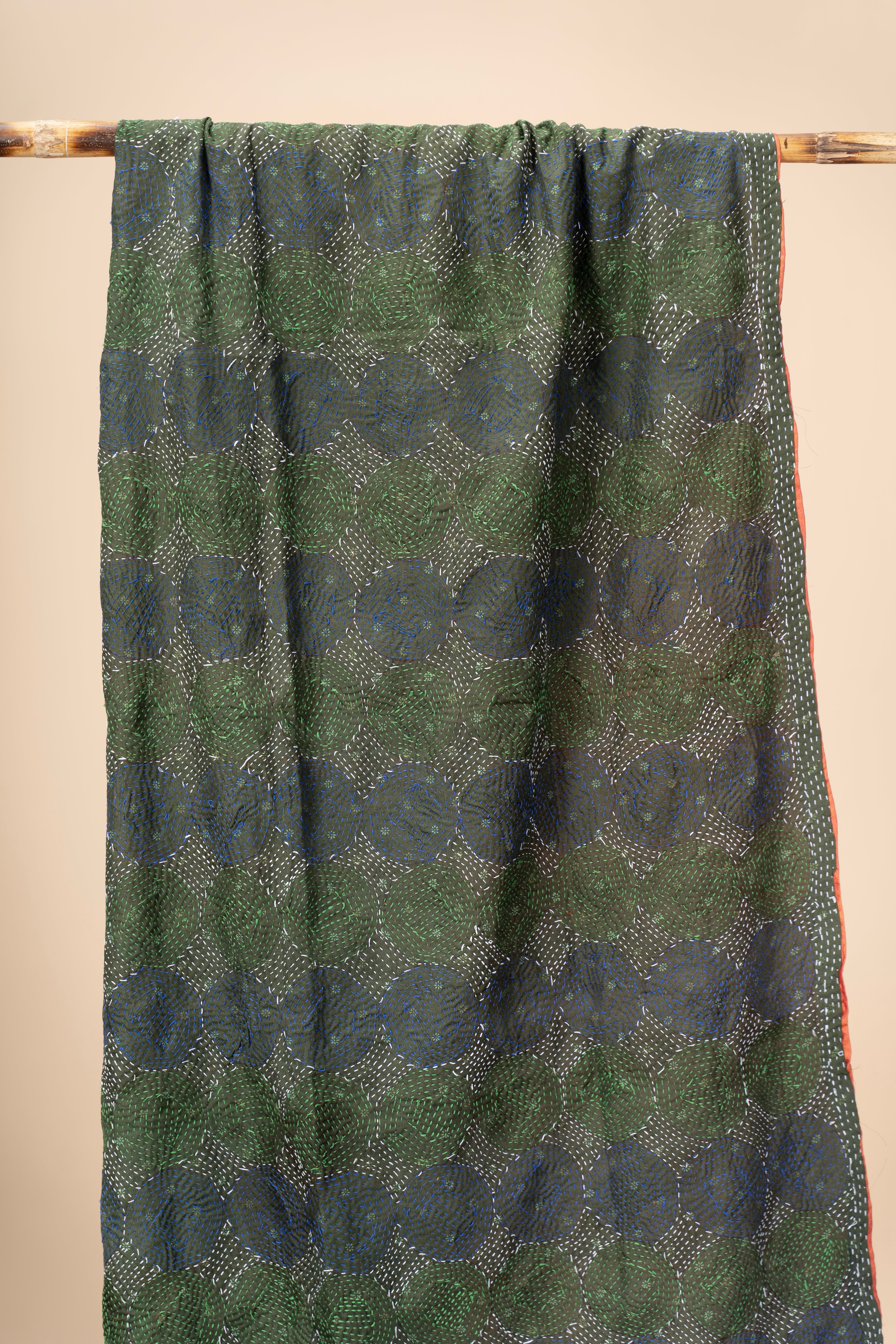 Up-cycled reversible silk Kantha Stitch Dupatta