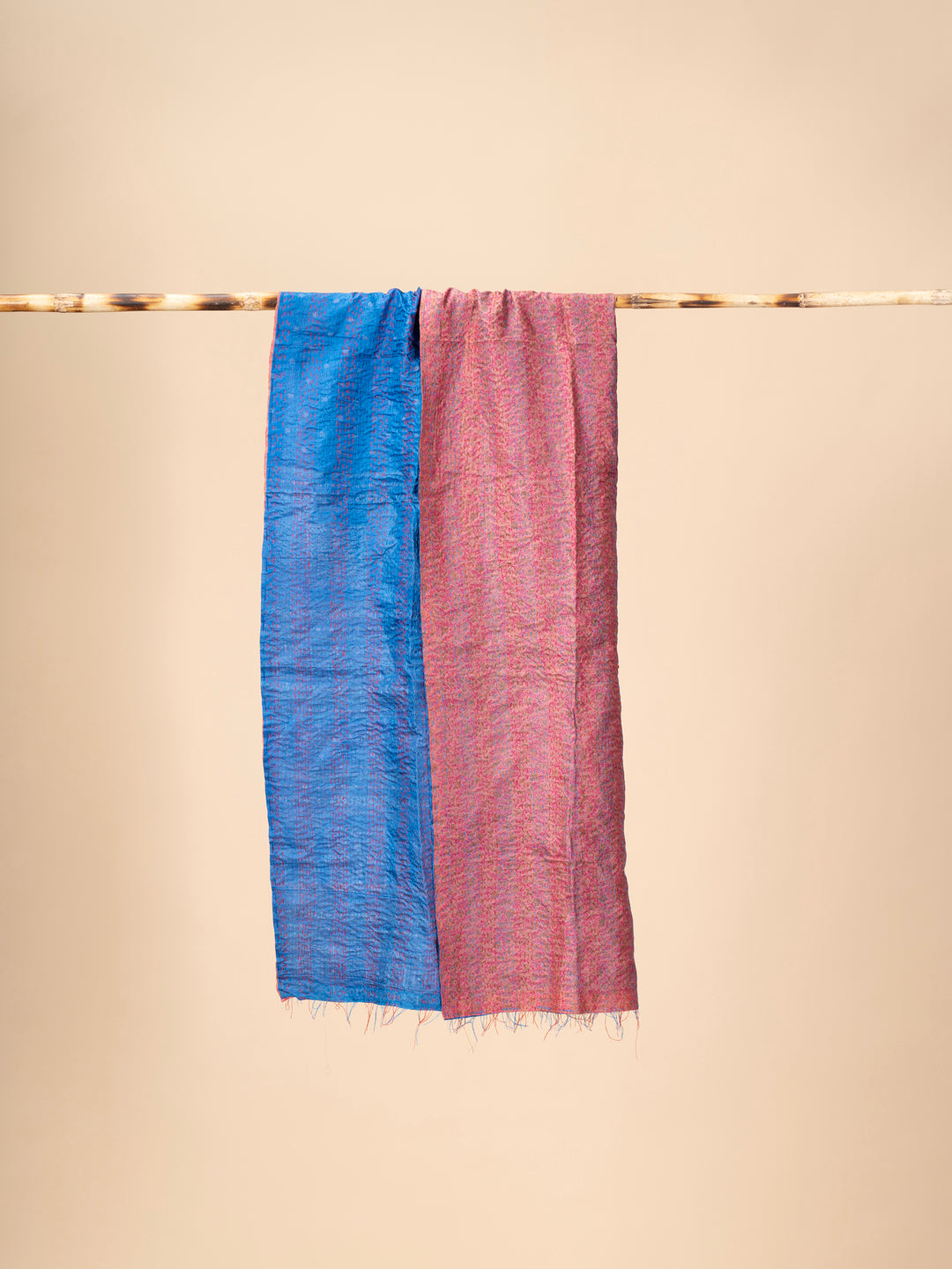 Up-cycled reversible silk Kantha Stitch Dupatta