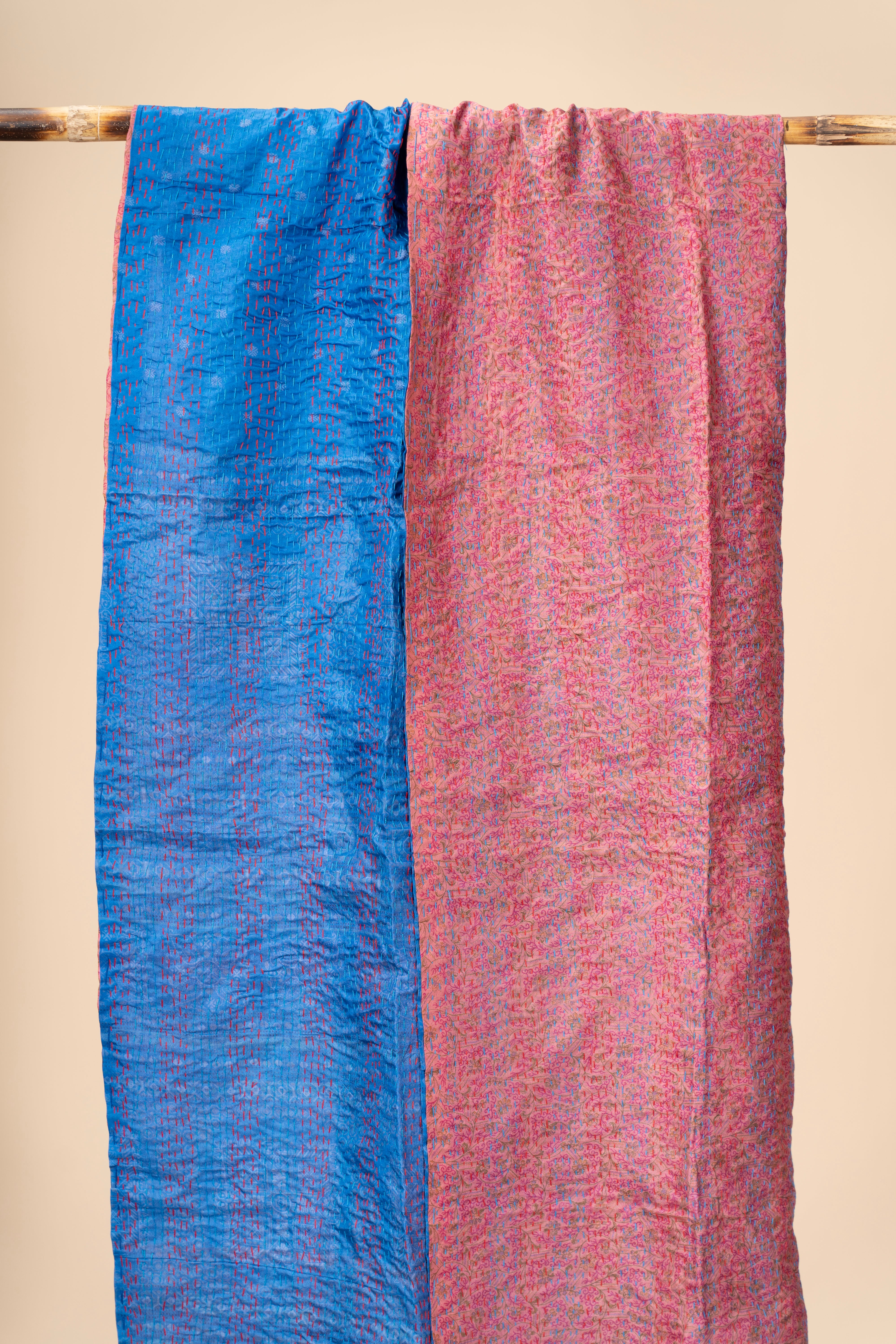 Up-cycled reversible silk Kantha Stitch Dupatta