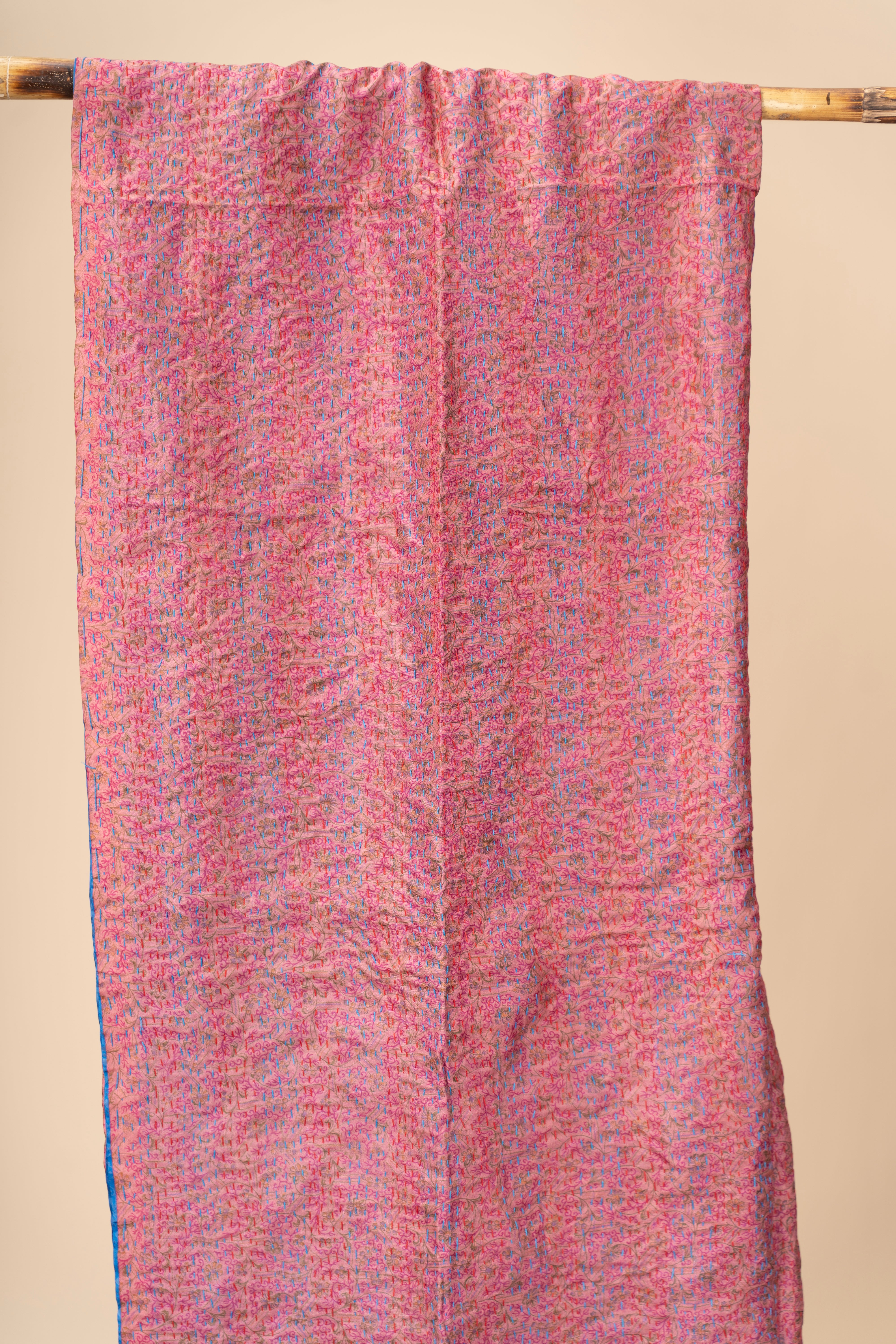 Up-cycled reversible silk Kantha Stitch Dupatta