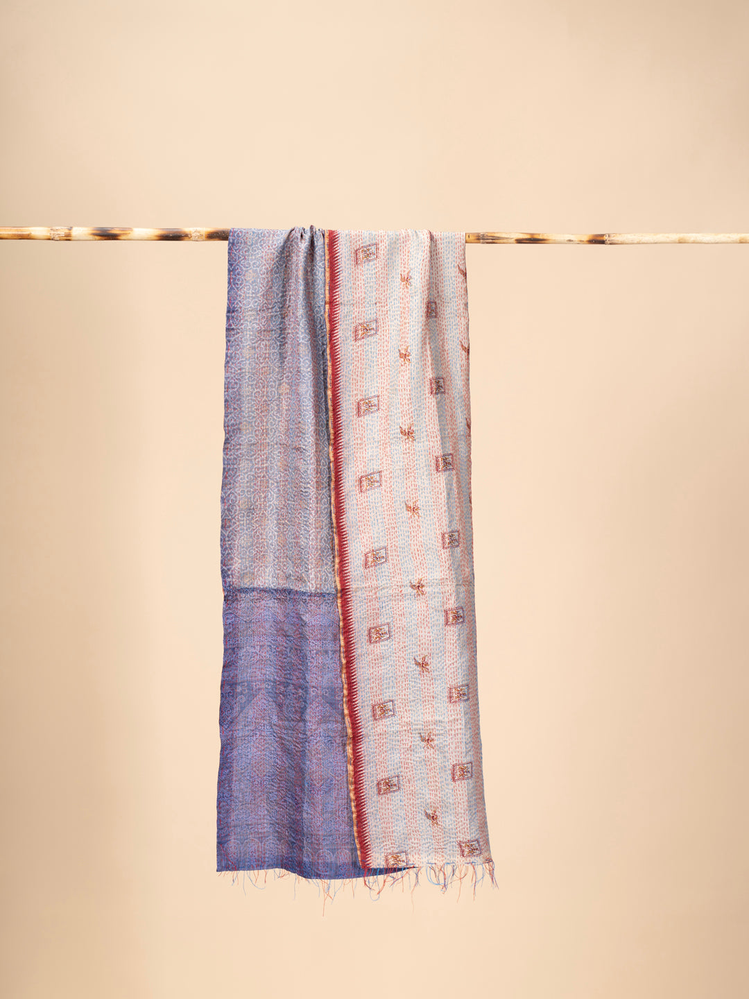 Up-cycled reversible silk Kantha Stitch Dupatta