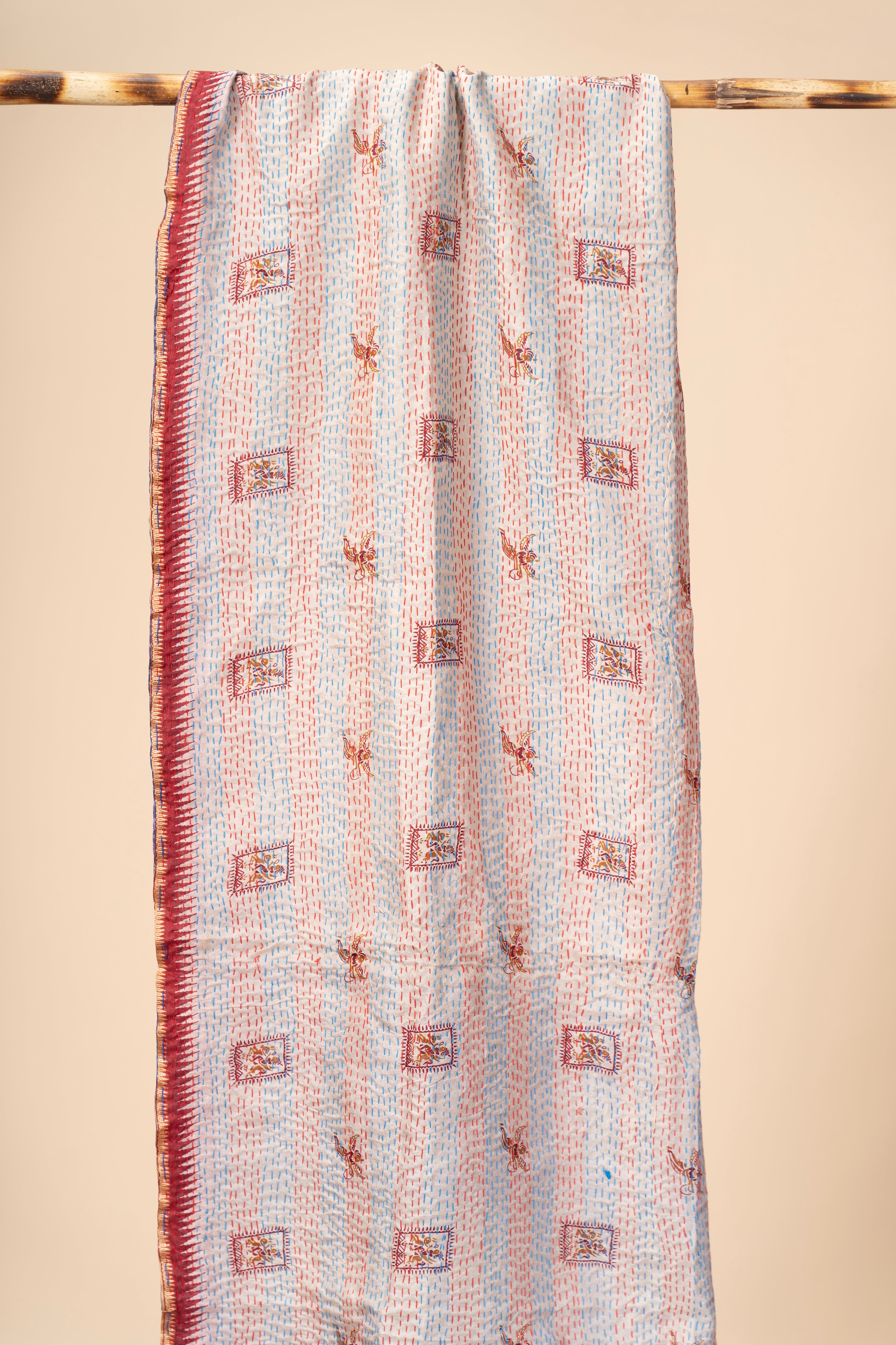 Up-cycled reversible silk Kantha Stitch Dupatta