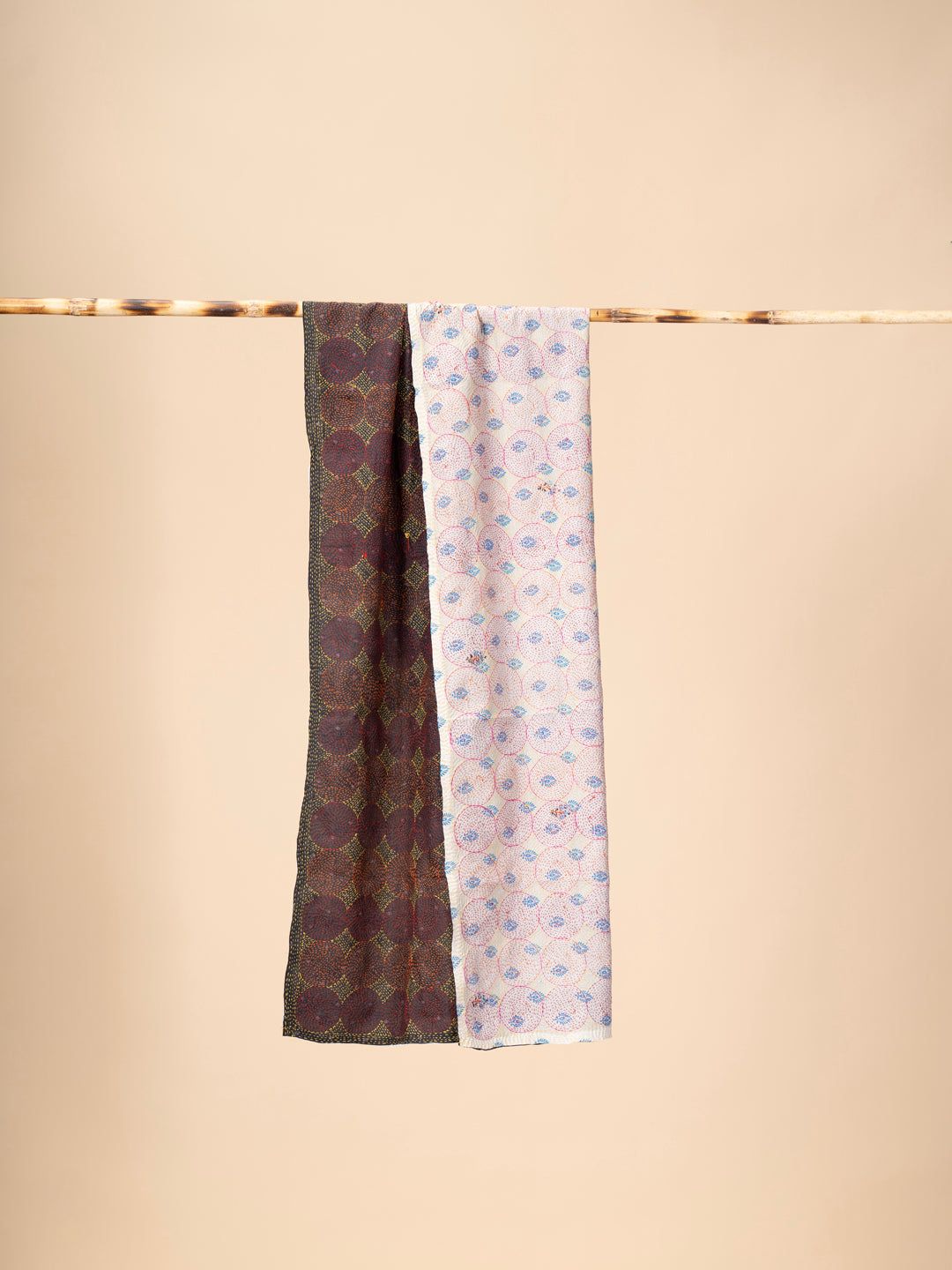 Up-cycled reversible silk Kantha Stitch Dupatta
