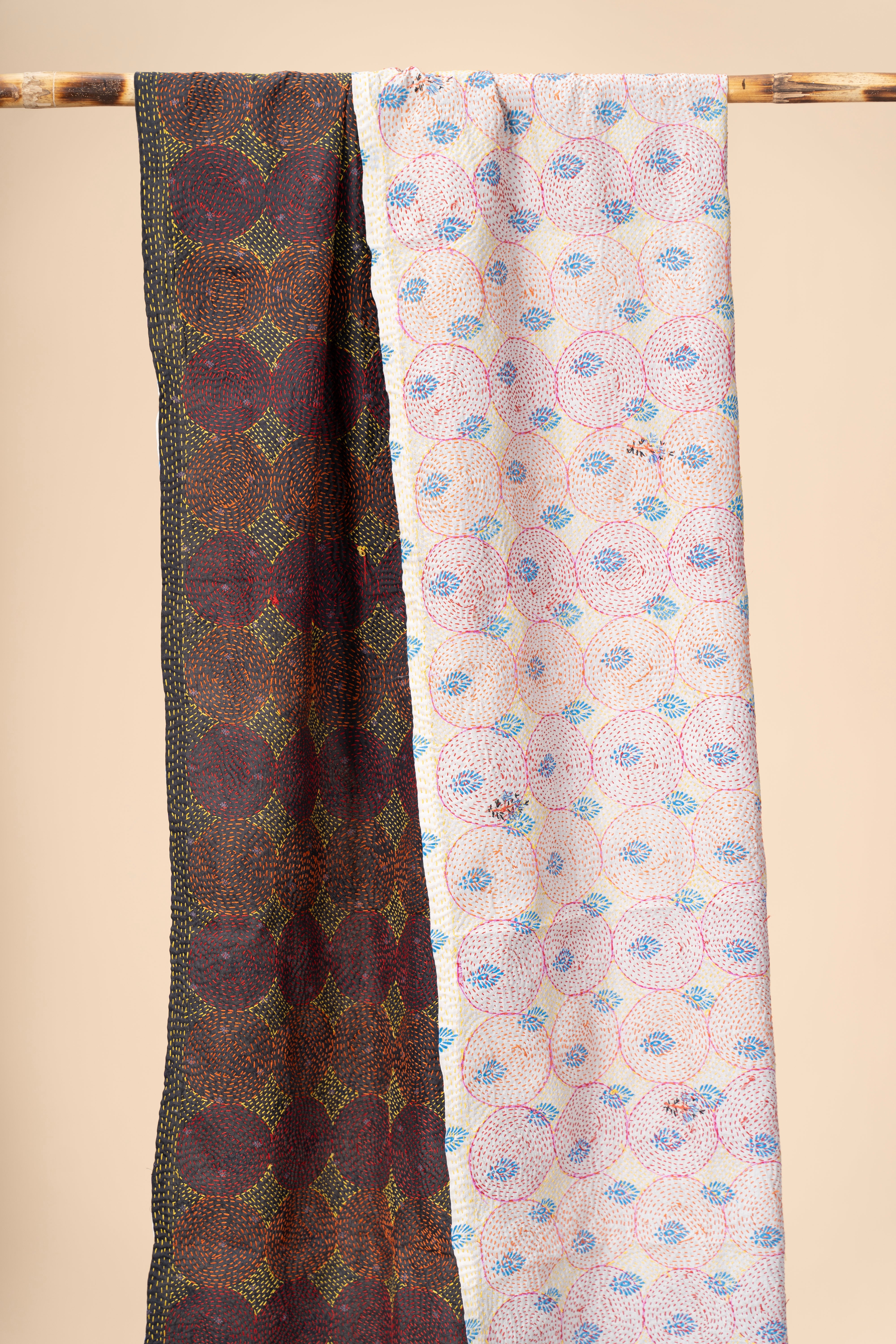 Up-cycled reversible silk Kantha Stitch Dupatta