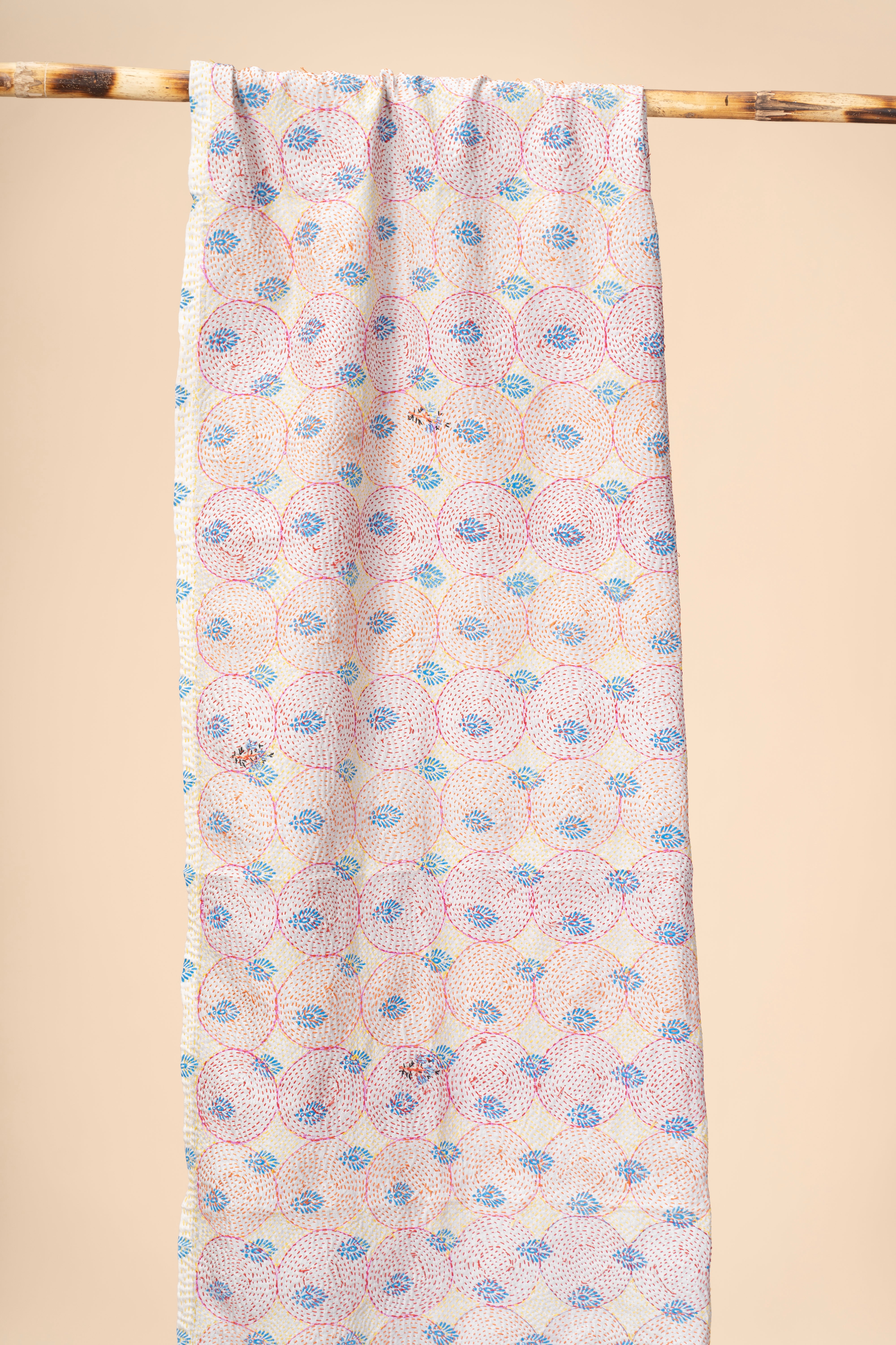 Up-cycled reversible silk Kantha Stitch Dupatta