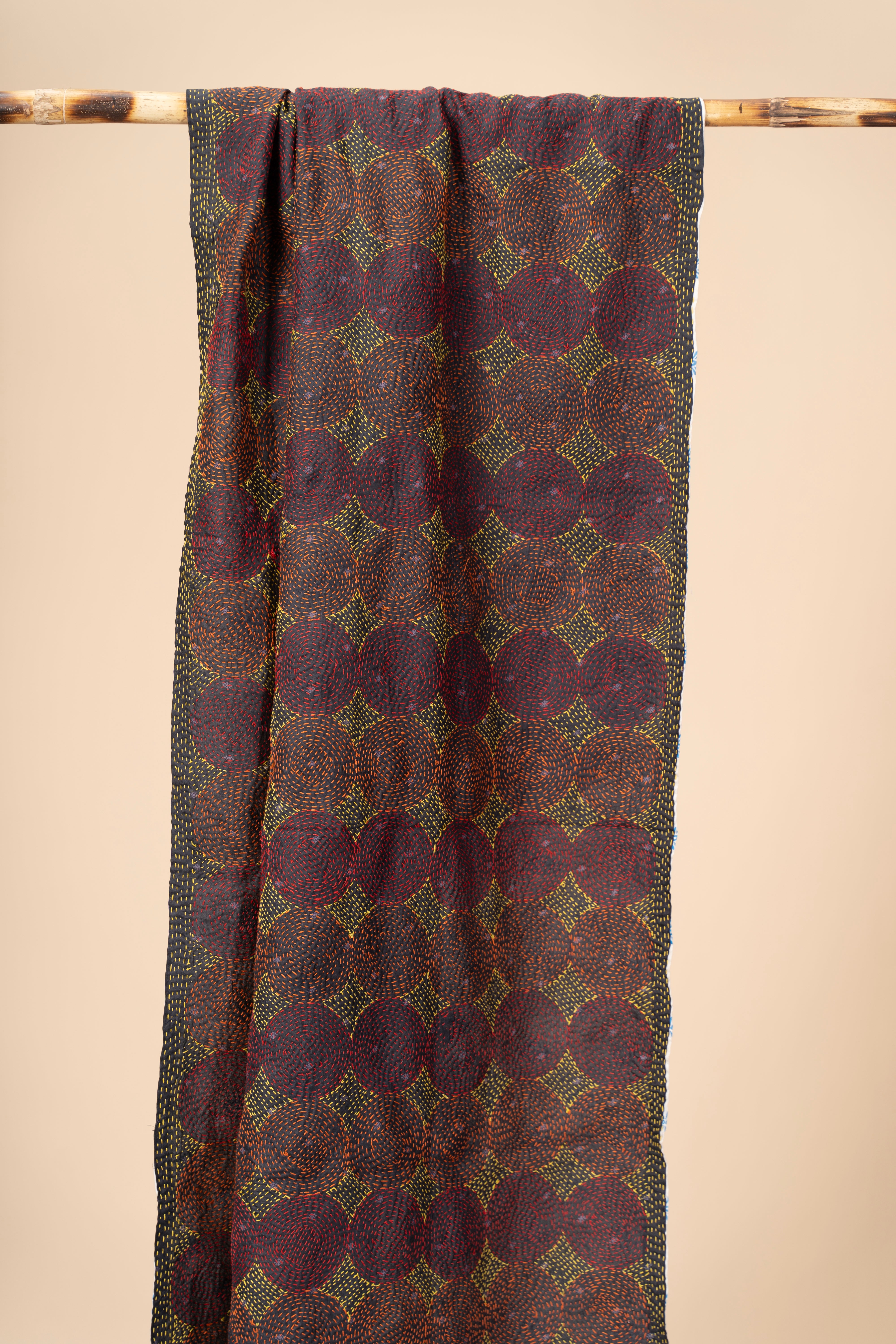 Up-cycled reversible silk Kantha Stitch Dupatta