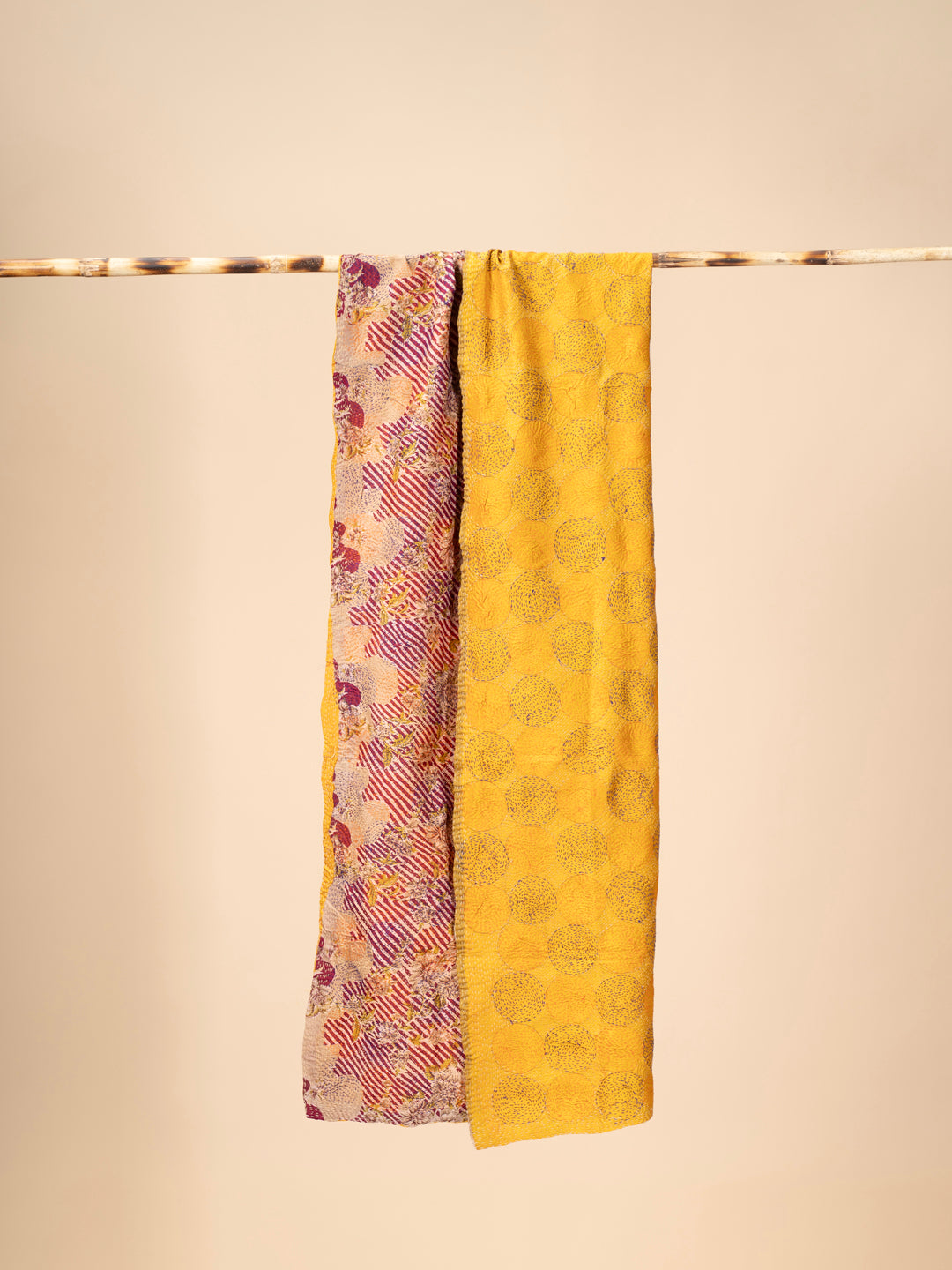 Up-cycled reversible silk Kantha Stitch Dupatta