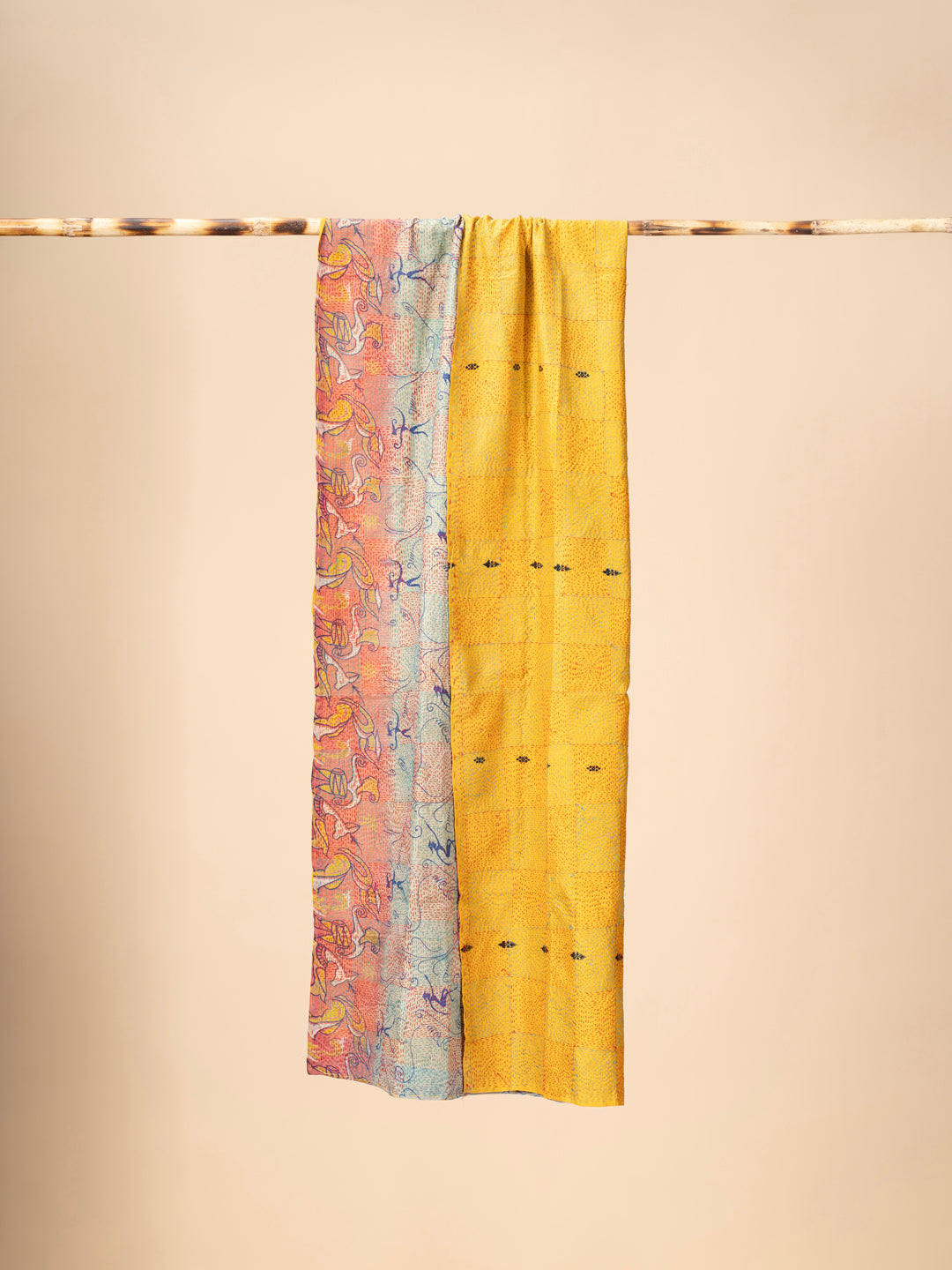 Up-cycled reversible silk Kantha Stitch Dupatta