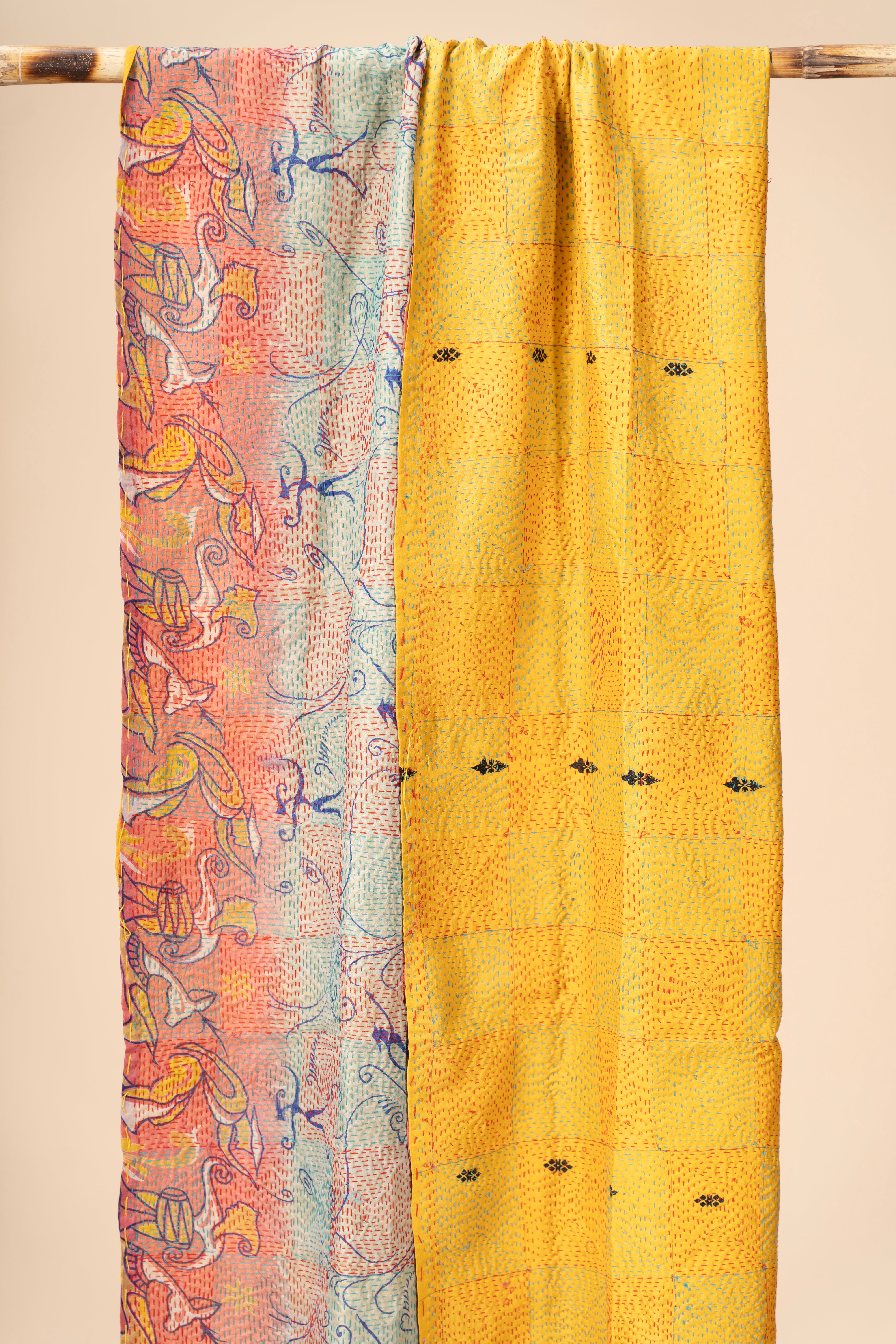 Up-cycled reversible silk Kantha Stitch Dupatta