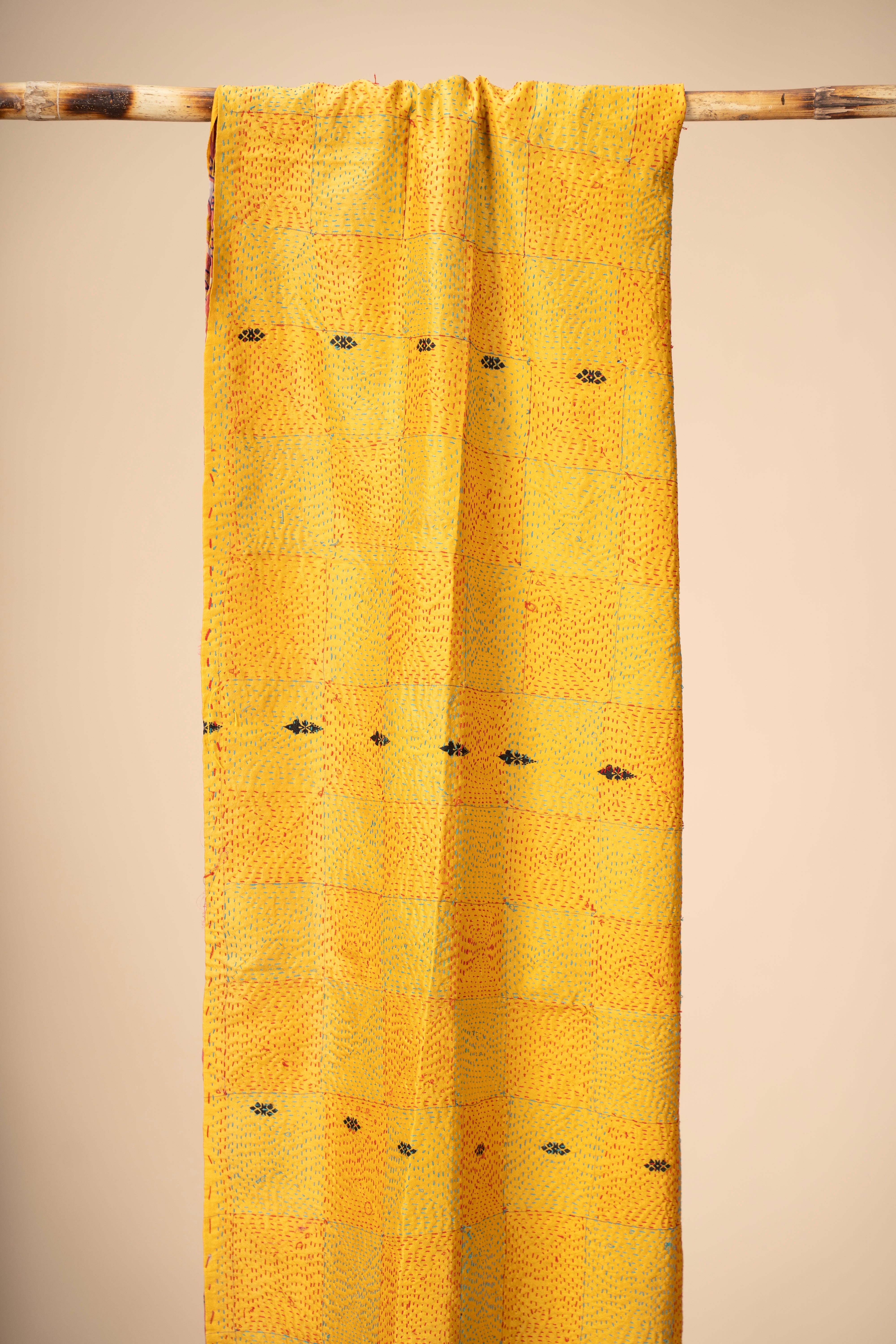 Up-cycled reversible silk Kantha Stitch Dupatta