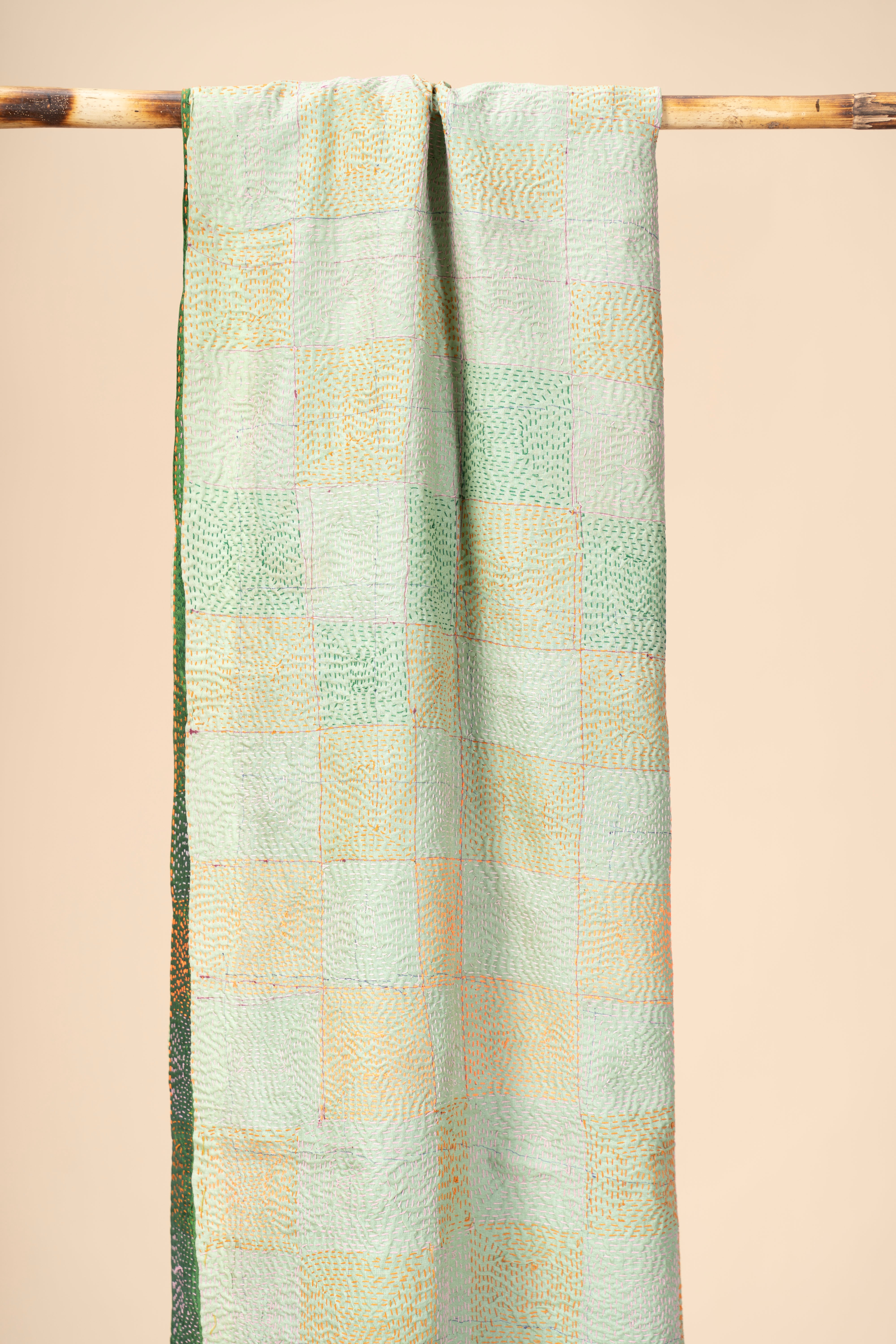 Up-cycled reversible silk Kantha Stitch Dupatta