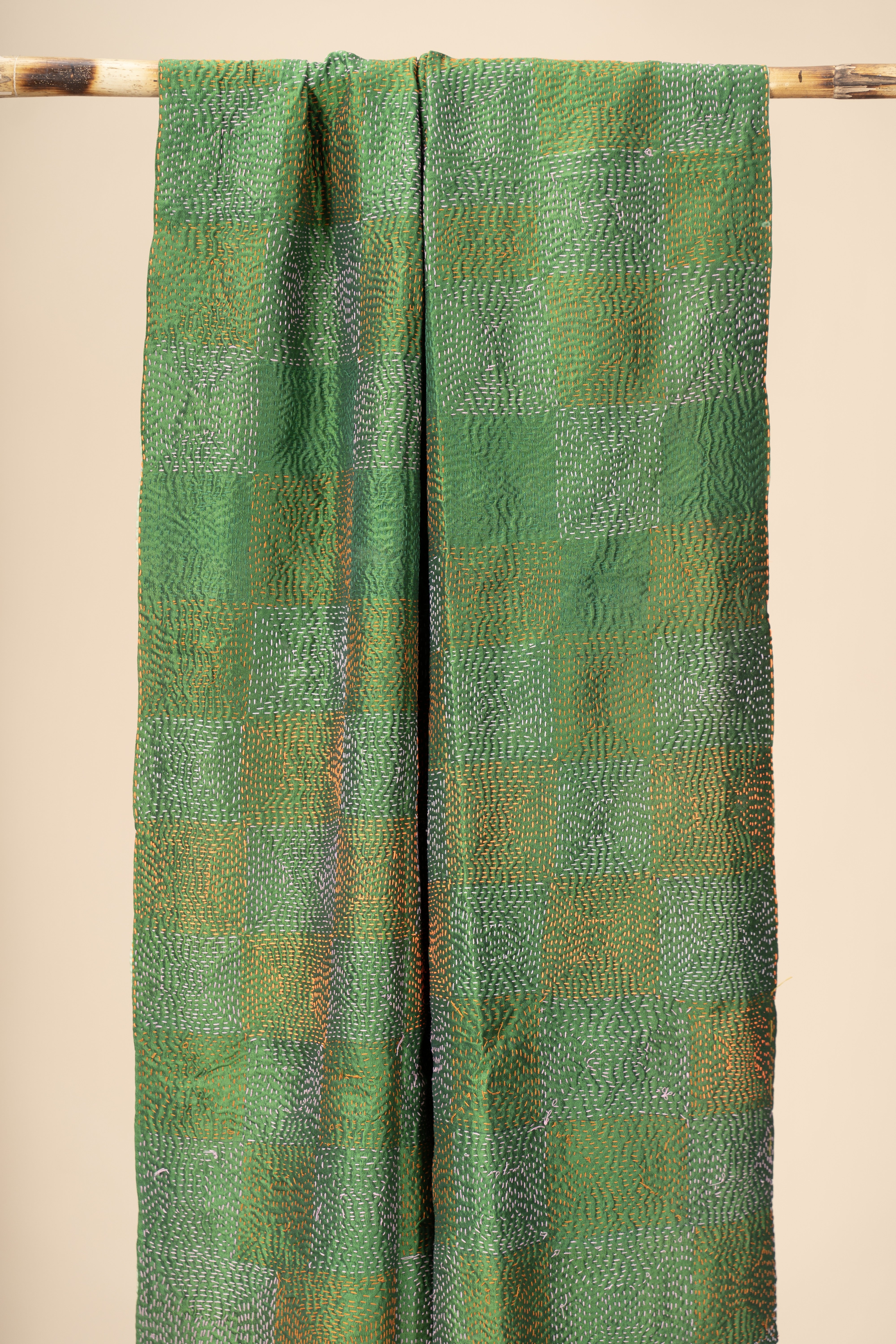 Up-cycled reversible silk Kantha Stitch Dupatta