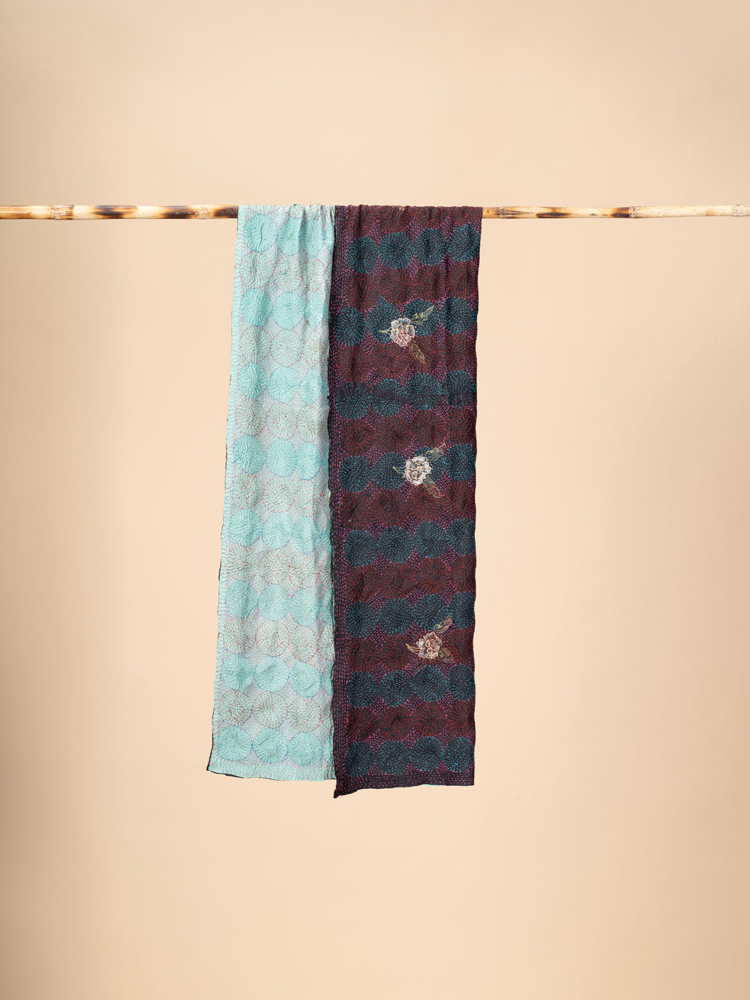 Up-cycled reversible silk Kantha Stitch Dupatta