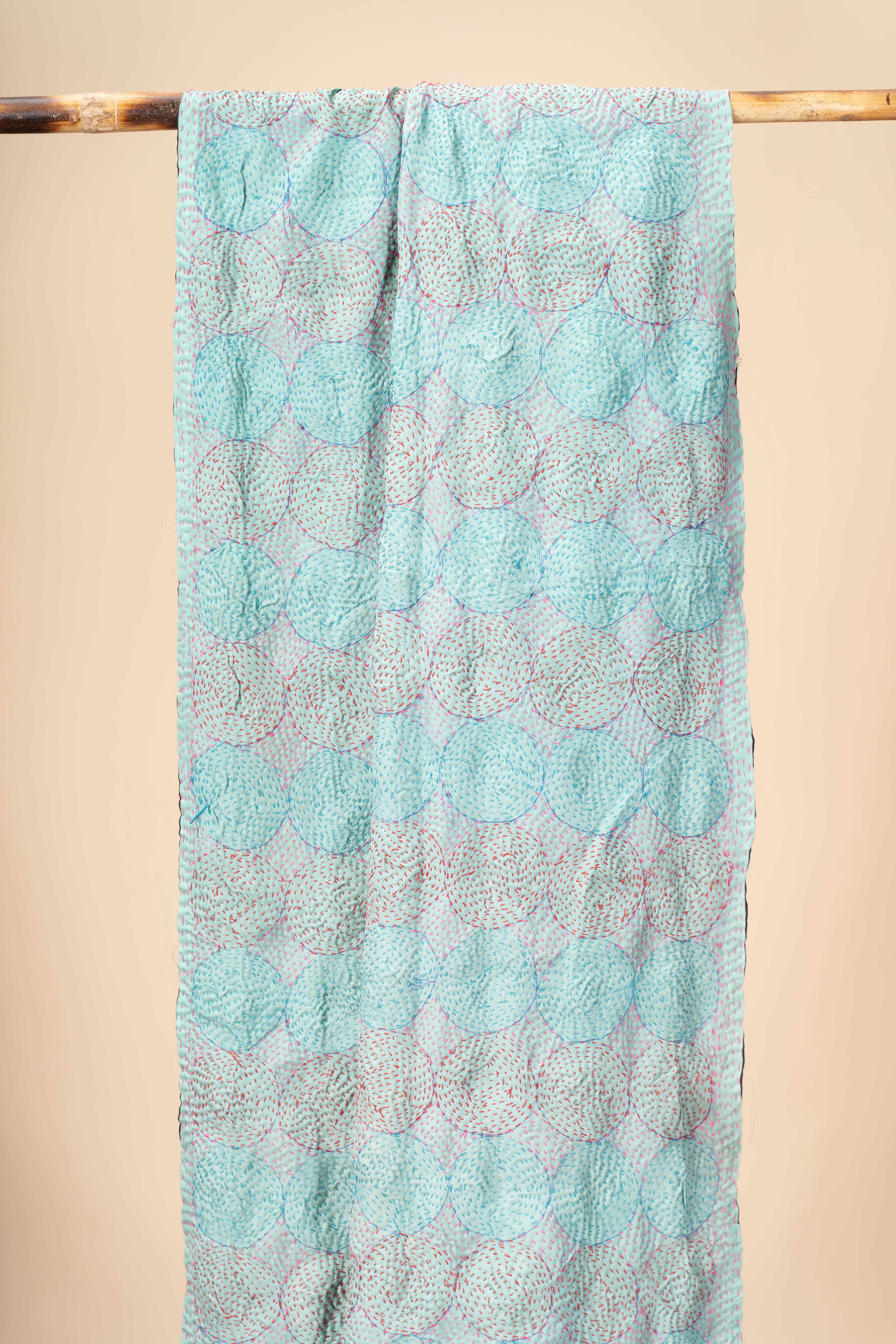 Up-cycled reversible silk Kantha Stitch Dupatta