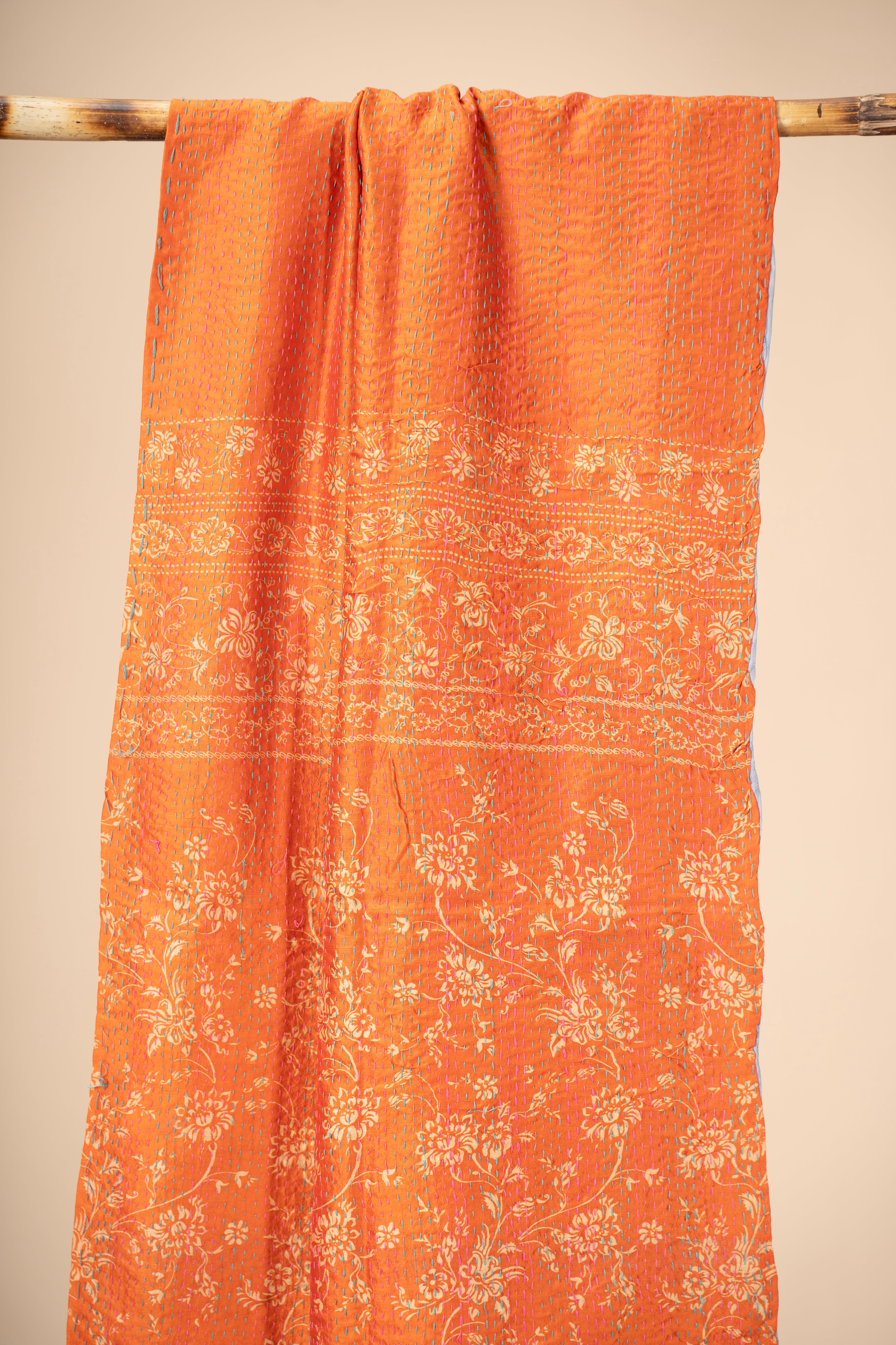 Up-cycled reversible silk Kantha Stitch Dupatta