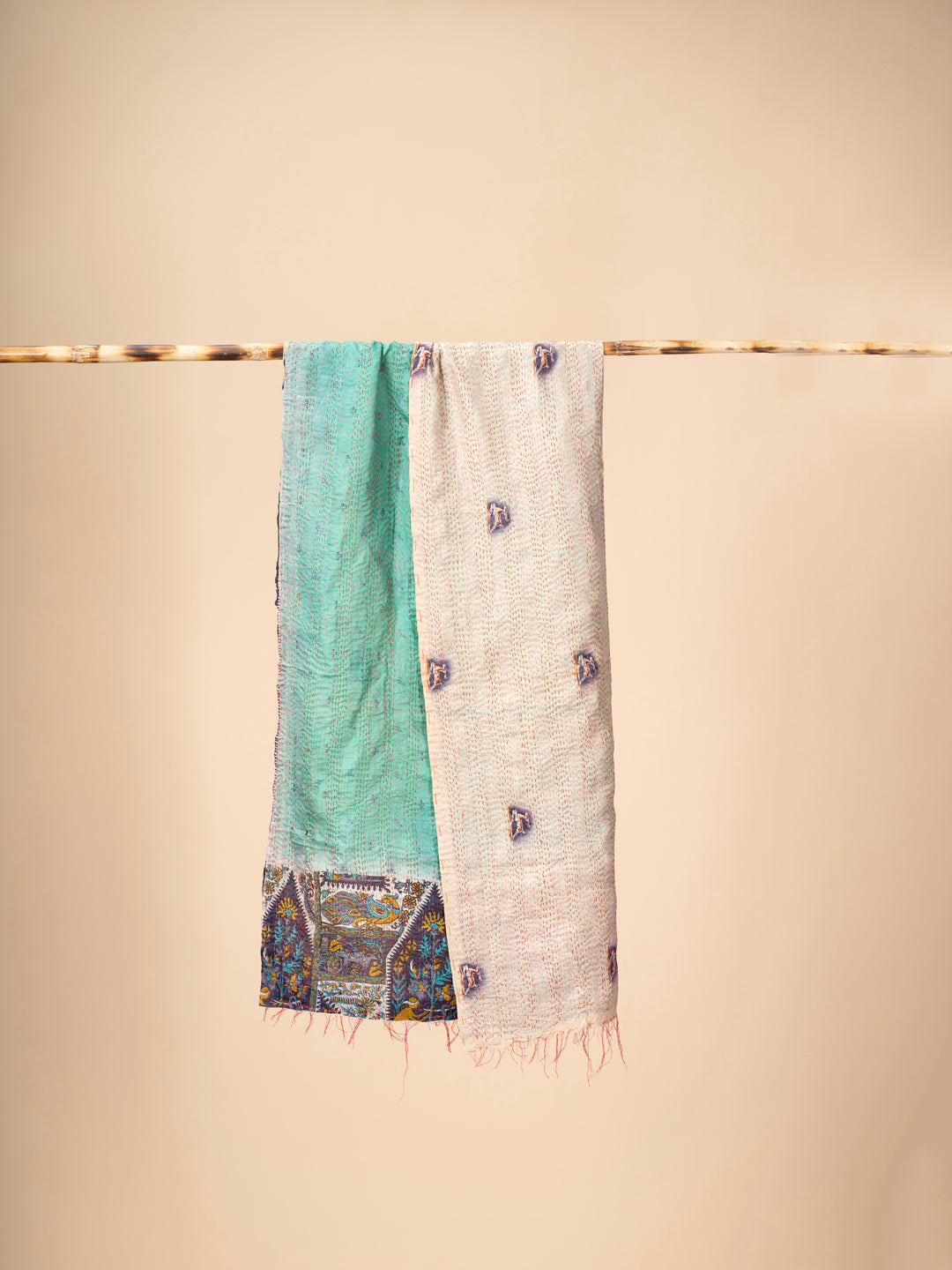 Up-cycled reversible silk Kantha Stitch Dupatta