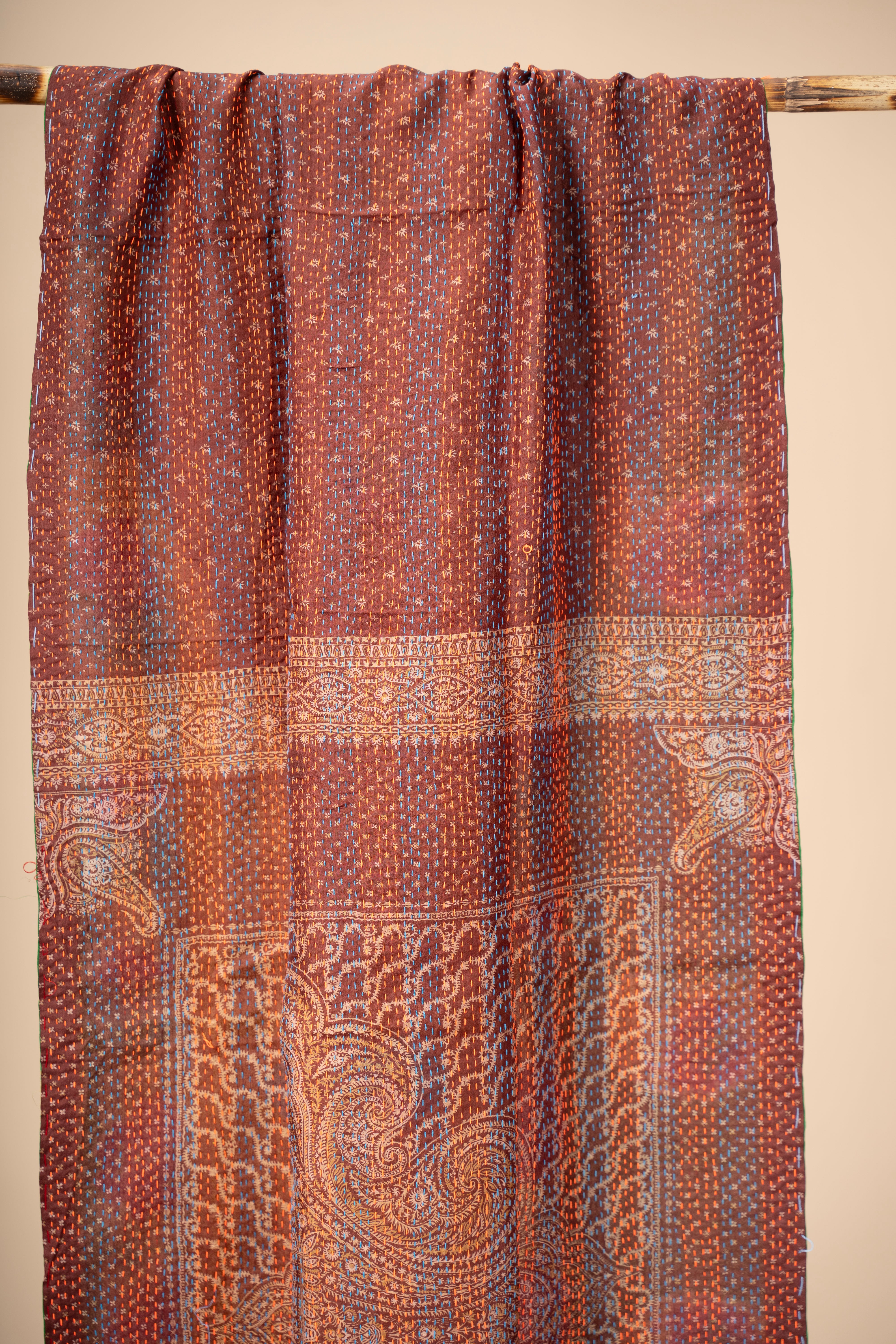 Up-cycled reversible silk Kantha Stitch Dupatta