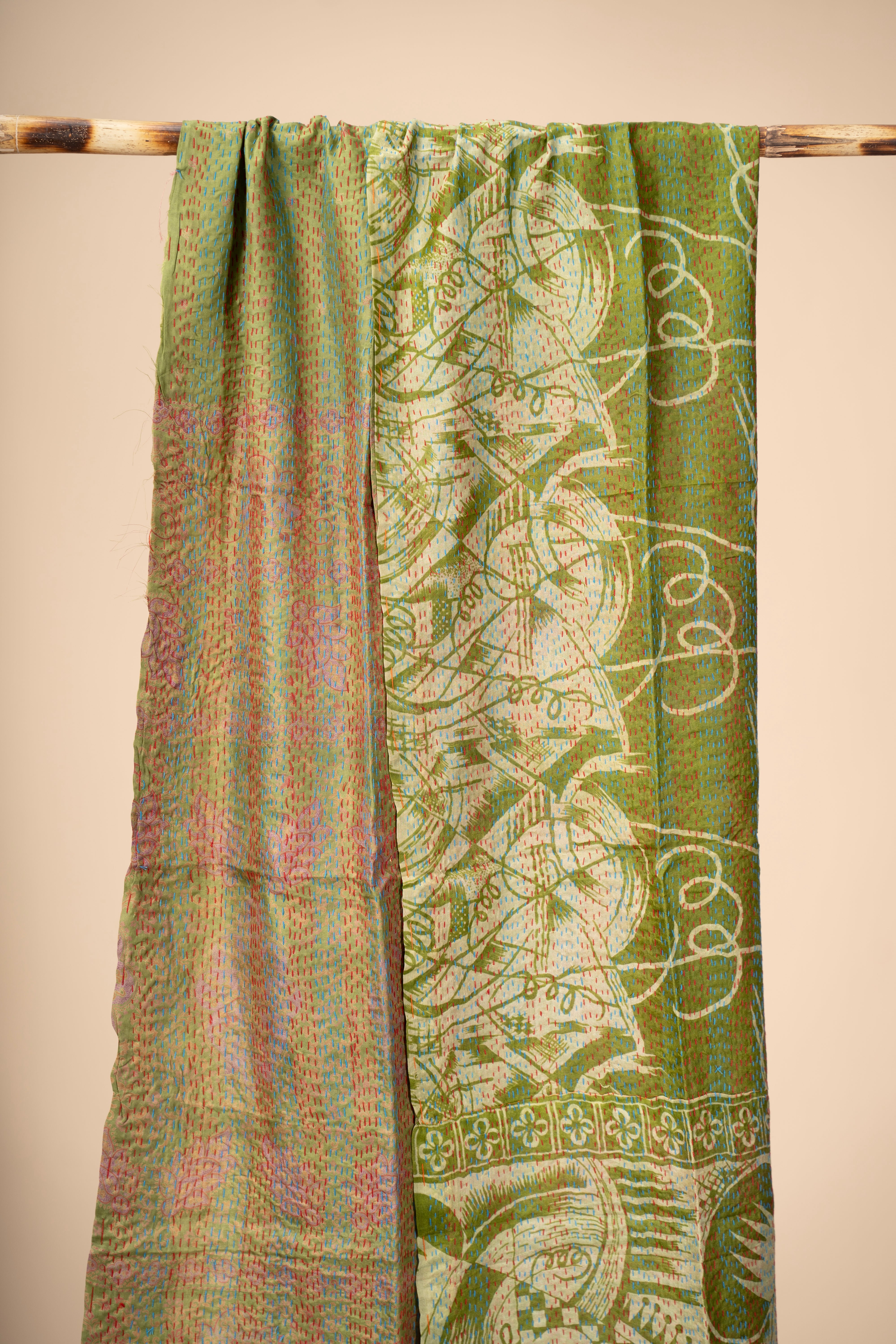 Up-cycled reversible silk Kantha Stitch Dupatta