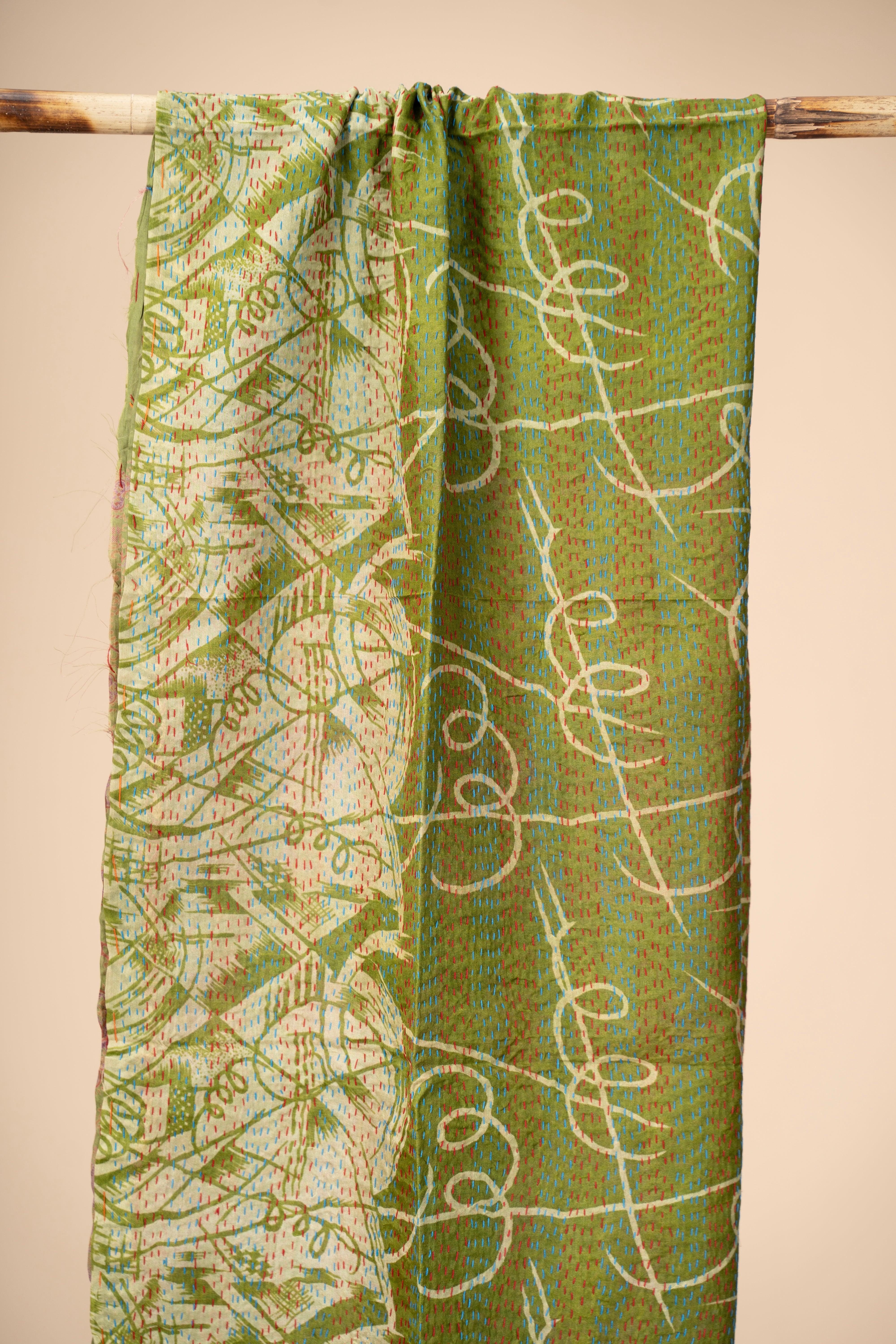 Up-cycled reversible silk Kantha Stitch Dupatta