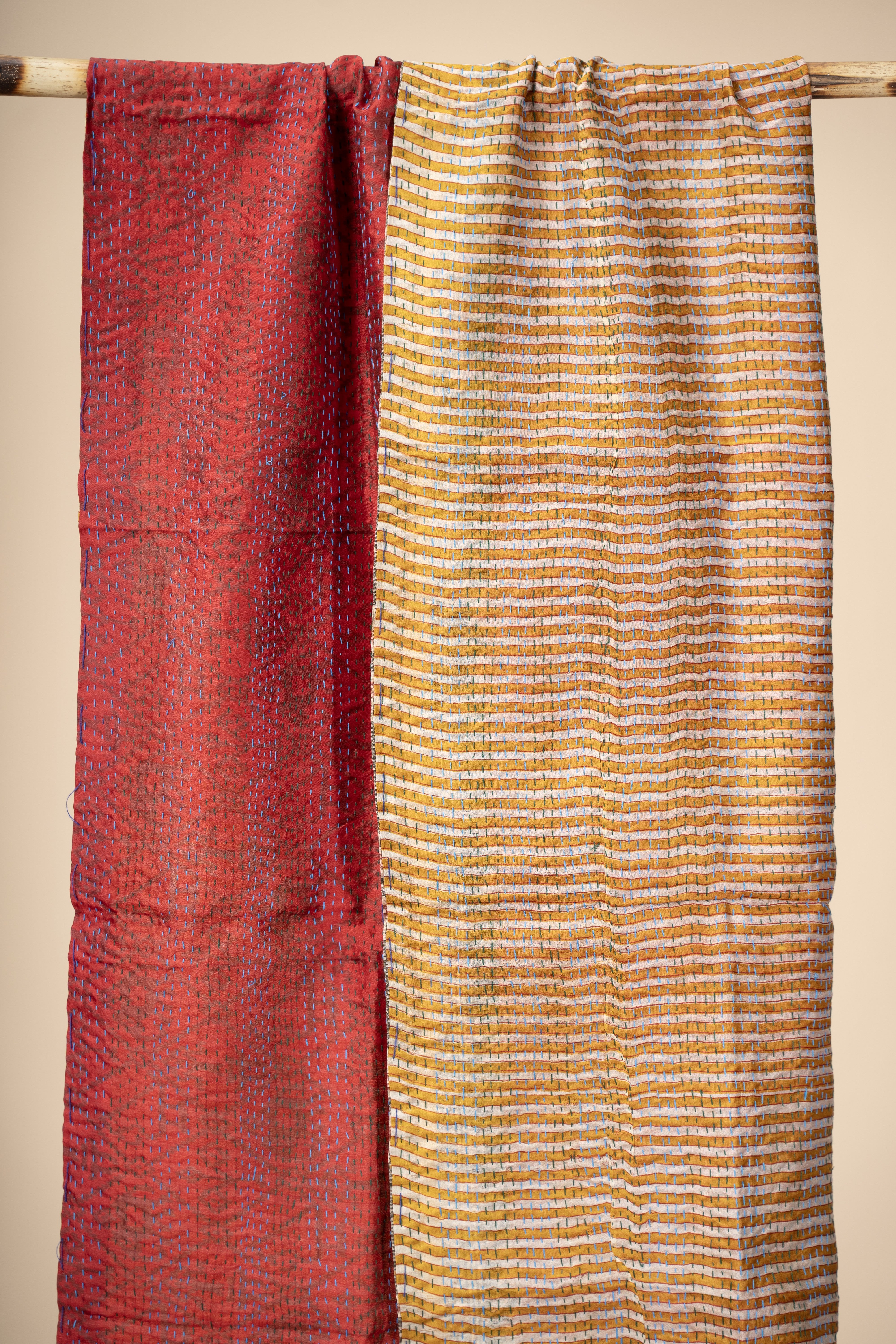 Up-cycled reversible silk Kantha Stitch Dupatta