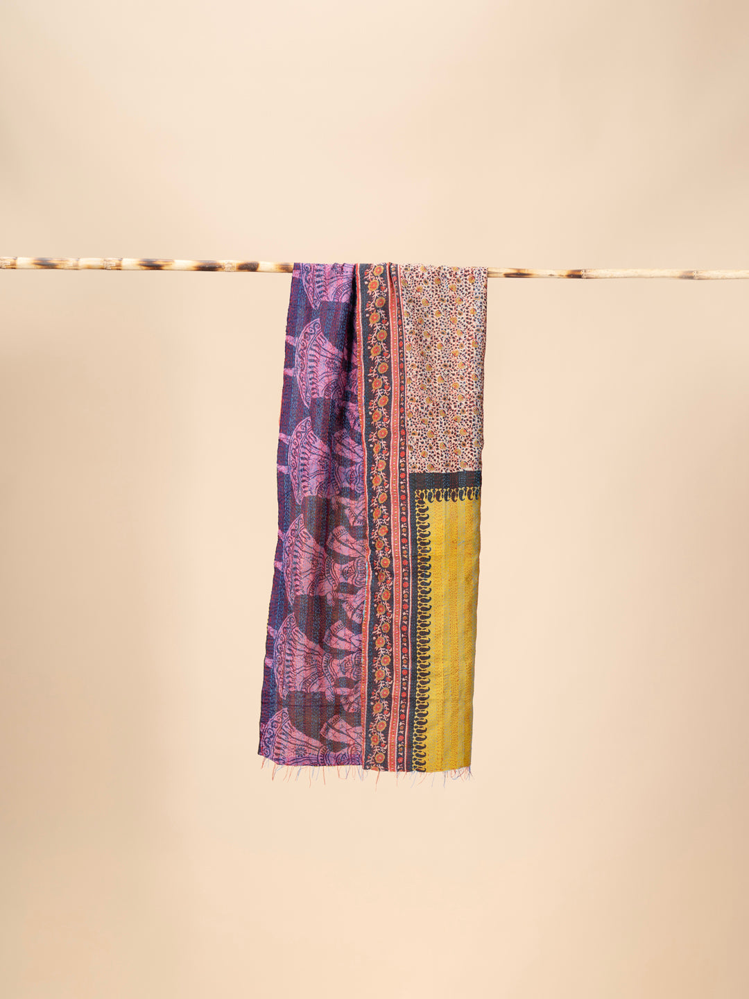 Up-cycled reversible silk Kantha Stitch Dupatta