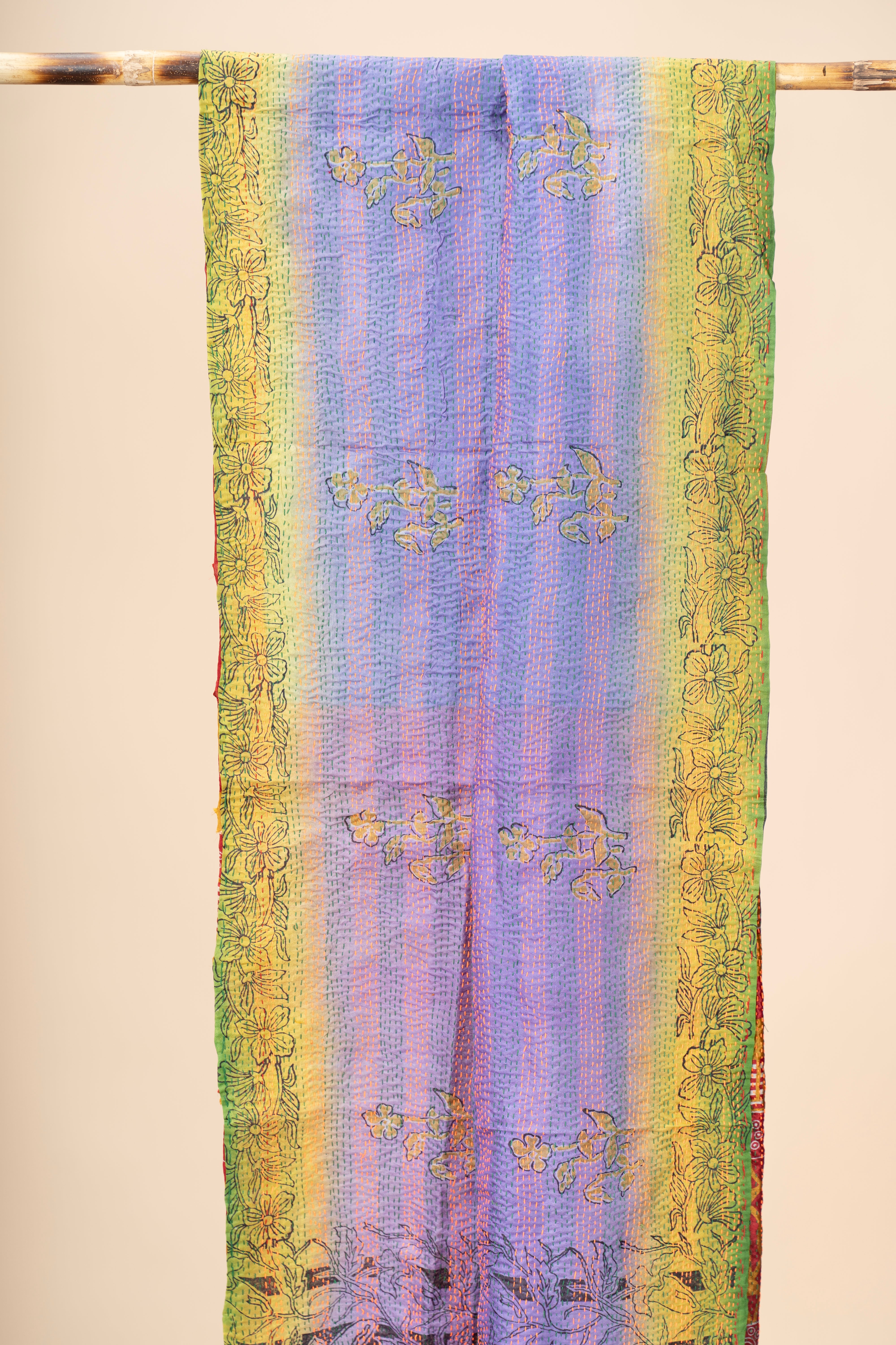 Up-cycled reversible silk Kantha Stitch Dupatta