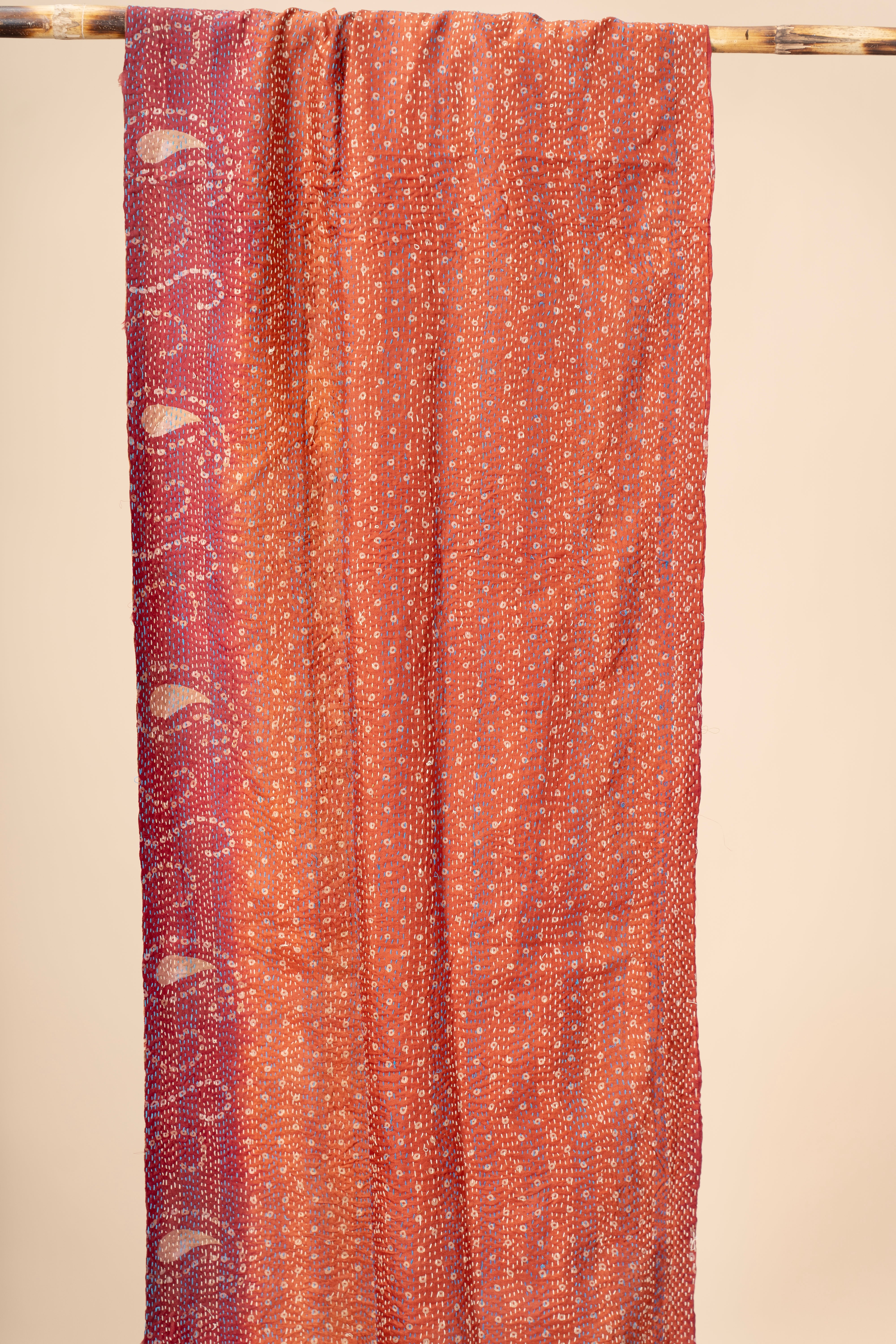 Up-cycled reversible silk Kantha Stitch Dupatta