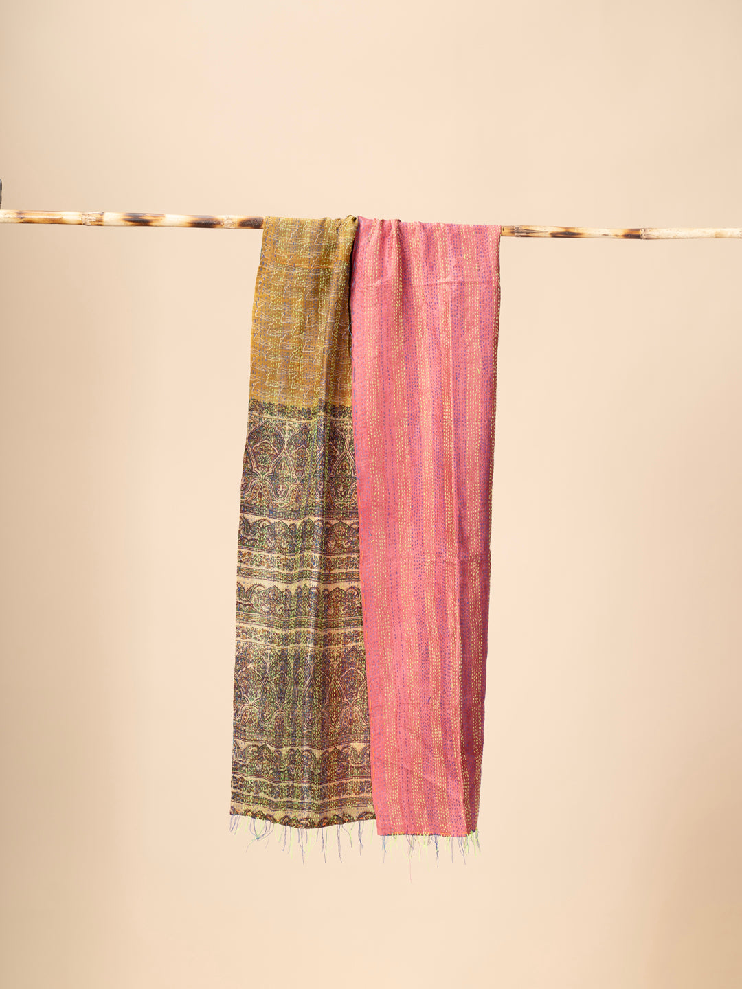 Up-cycled reversible silk Kantha Stitch Dupatta