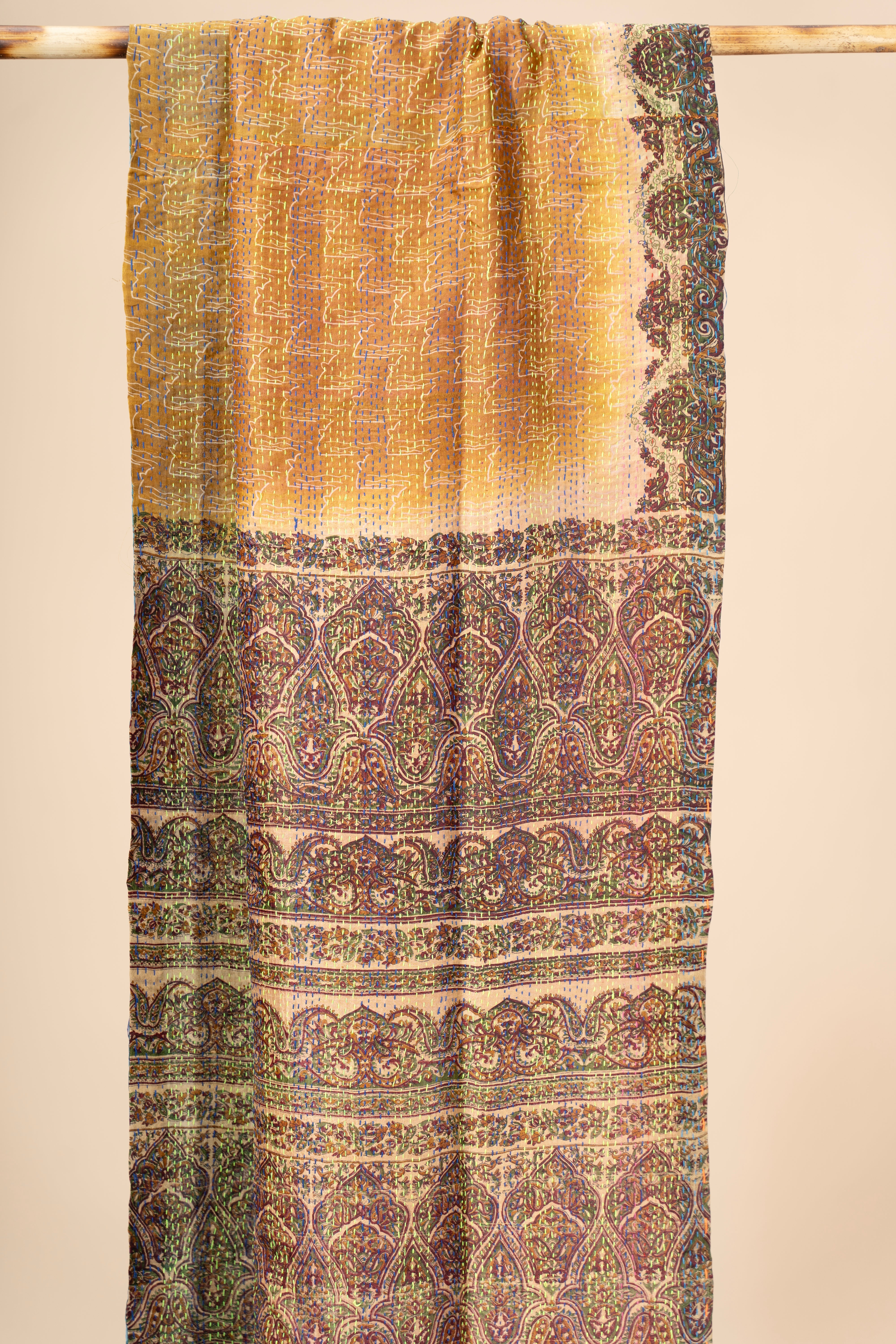 Up-cycled reversible silk Kantha Stitch Dupatta