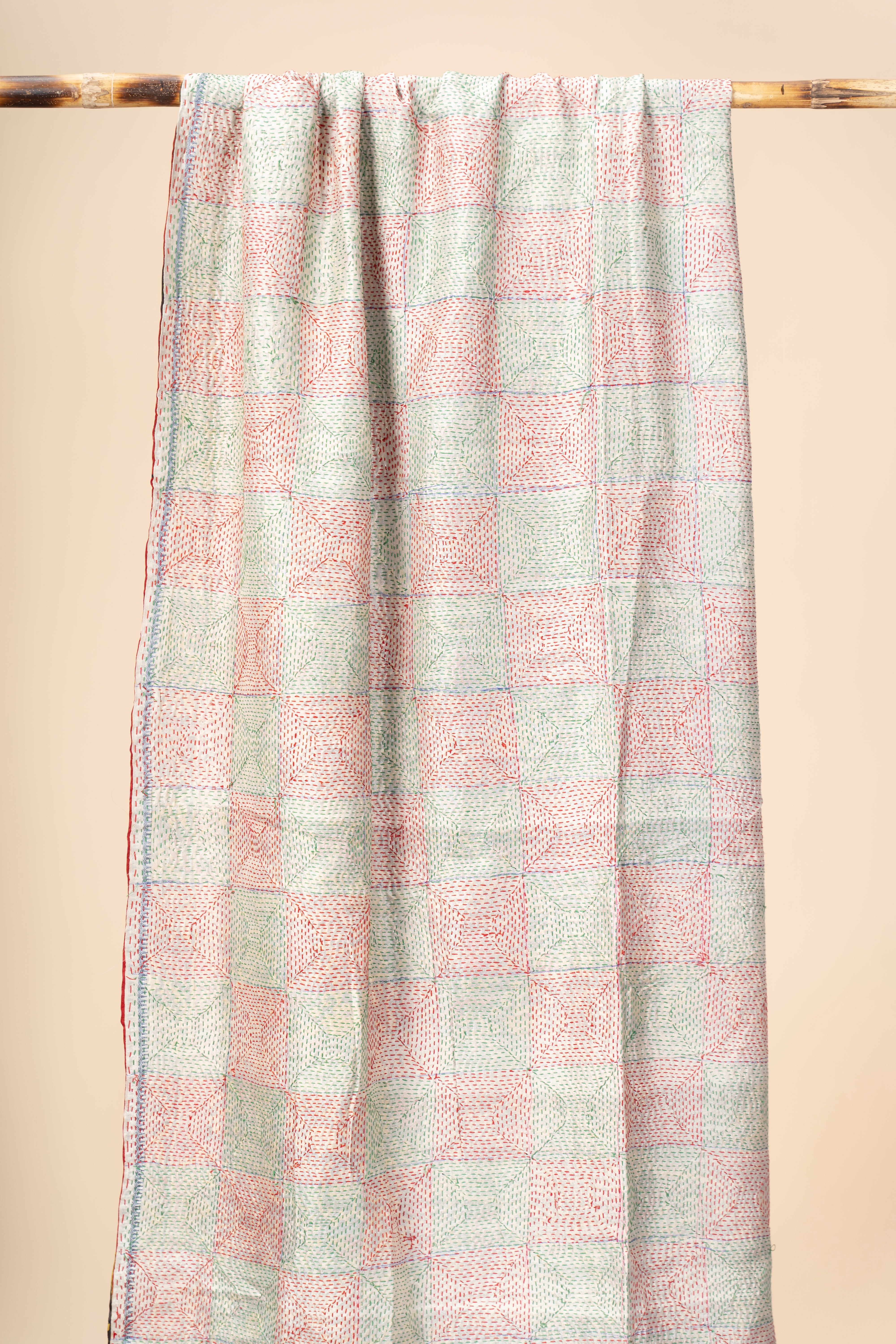 Up-cycled reversible silk Kantha Stitch Dupatta