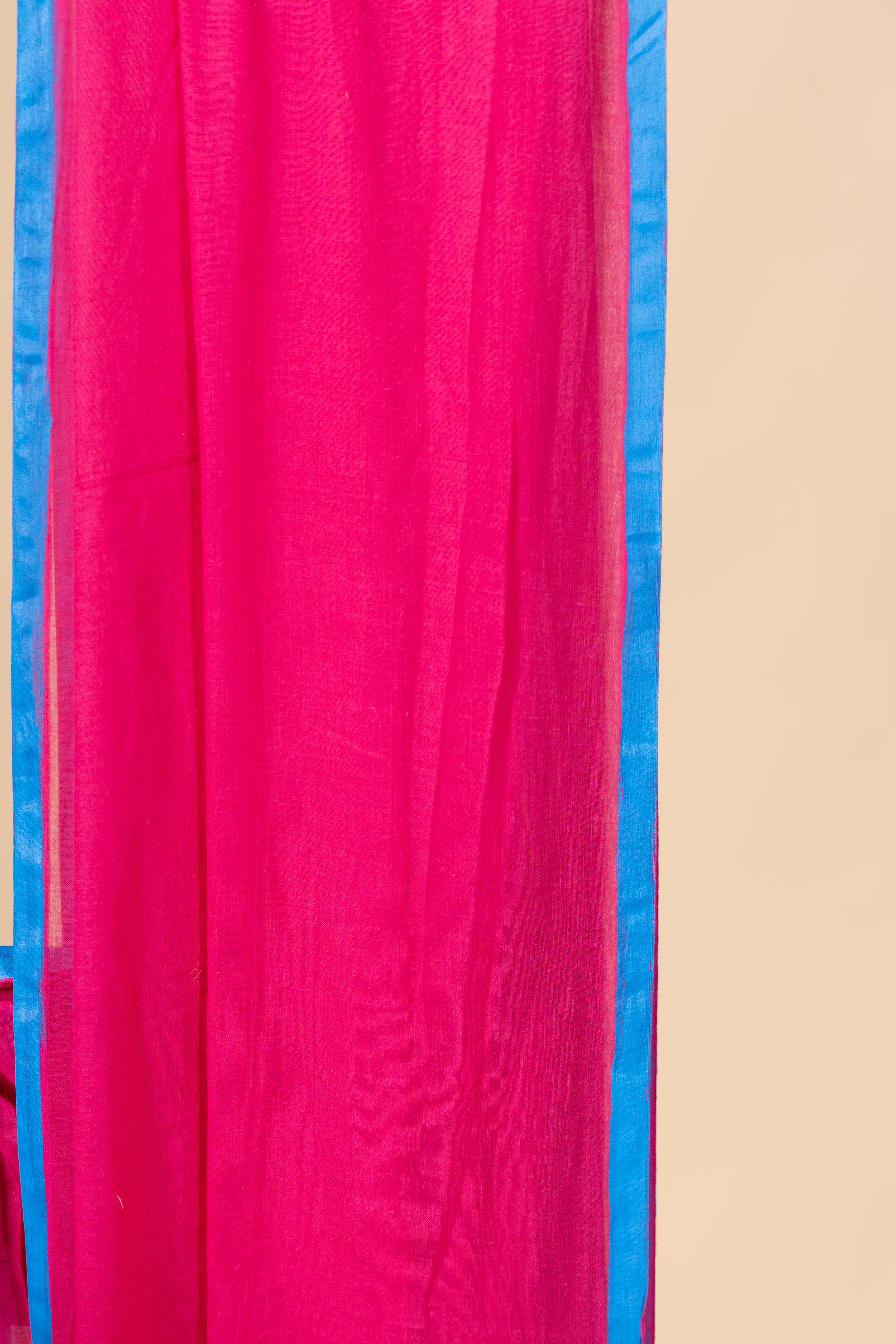 Mul cotton Saree With Hand Painted Border & Hand Tufted Pom Pom