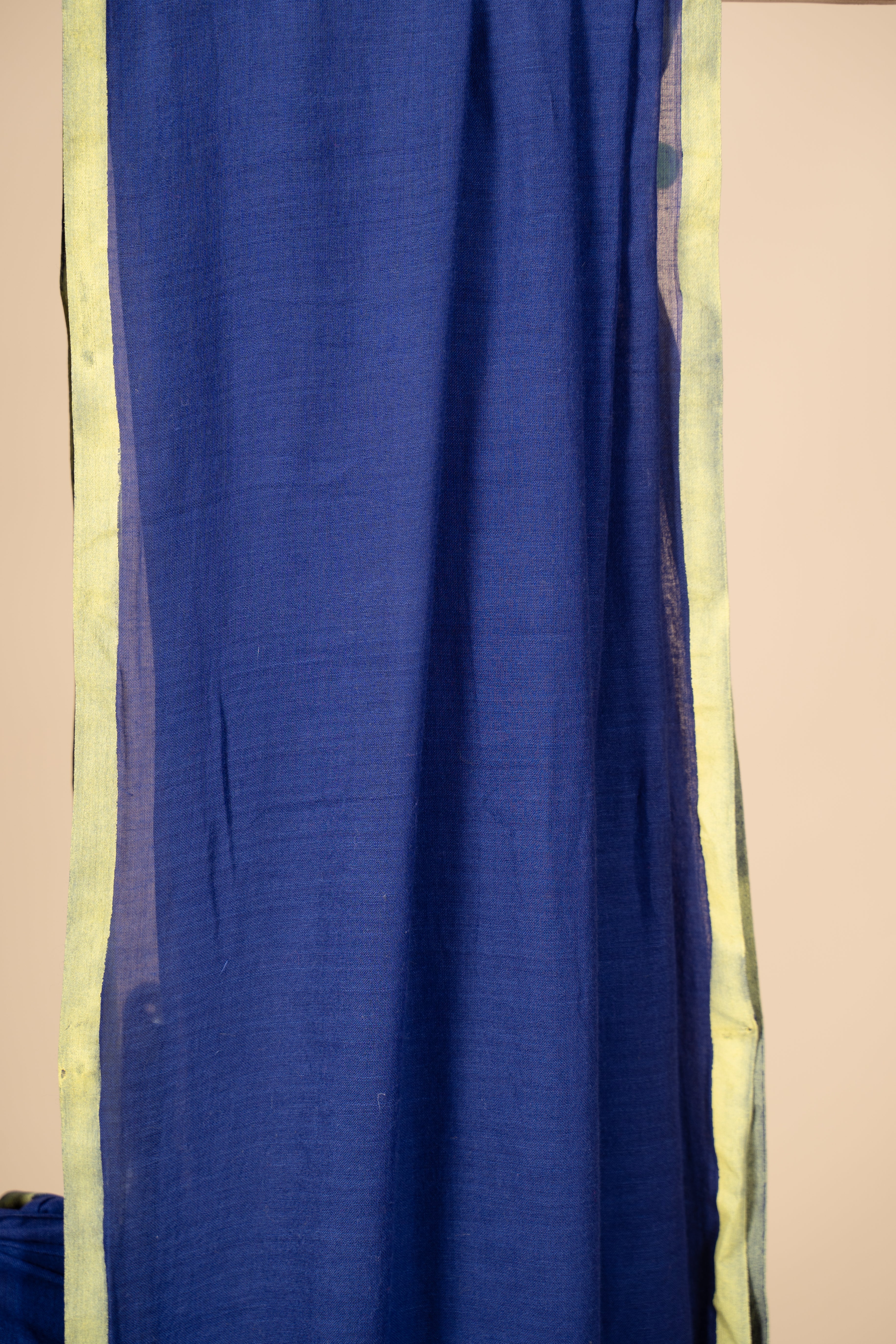 Mul cotton Saree With Hand Painted Border & Hand Tufted Pom Pom