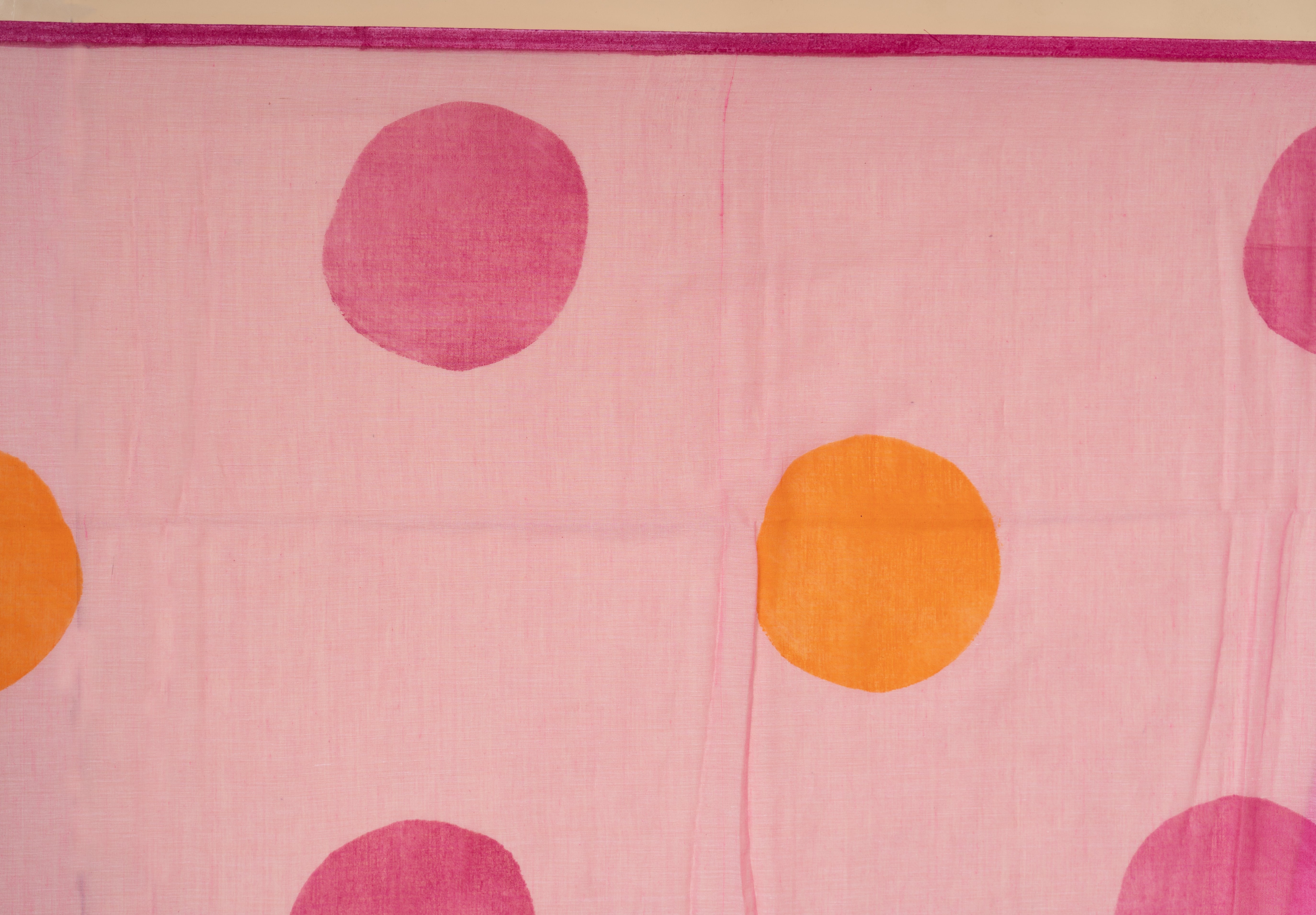 Mul cotton saree with handpainted border with polka dots