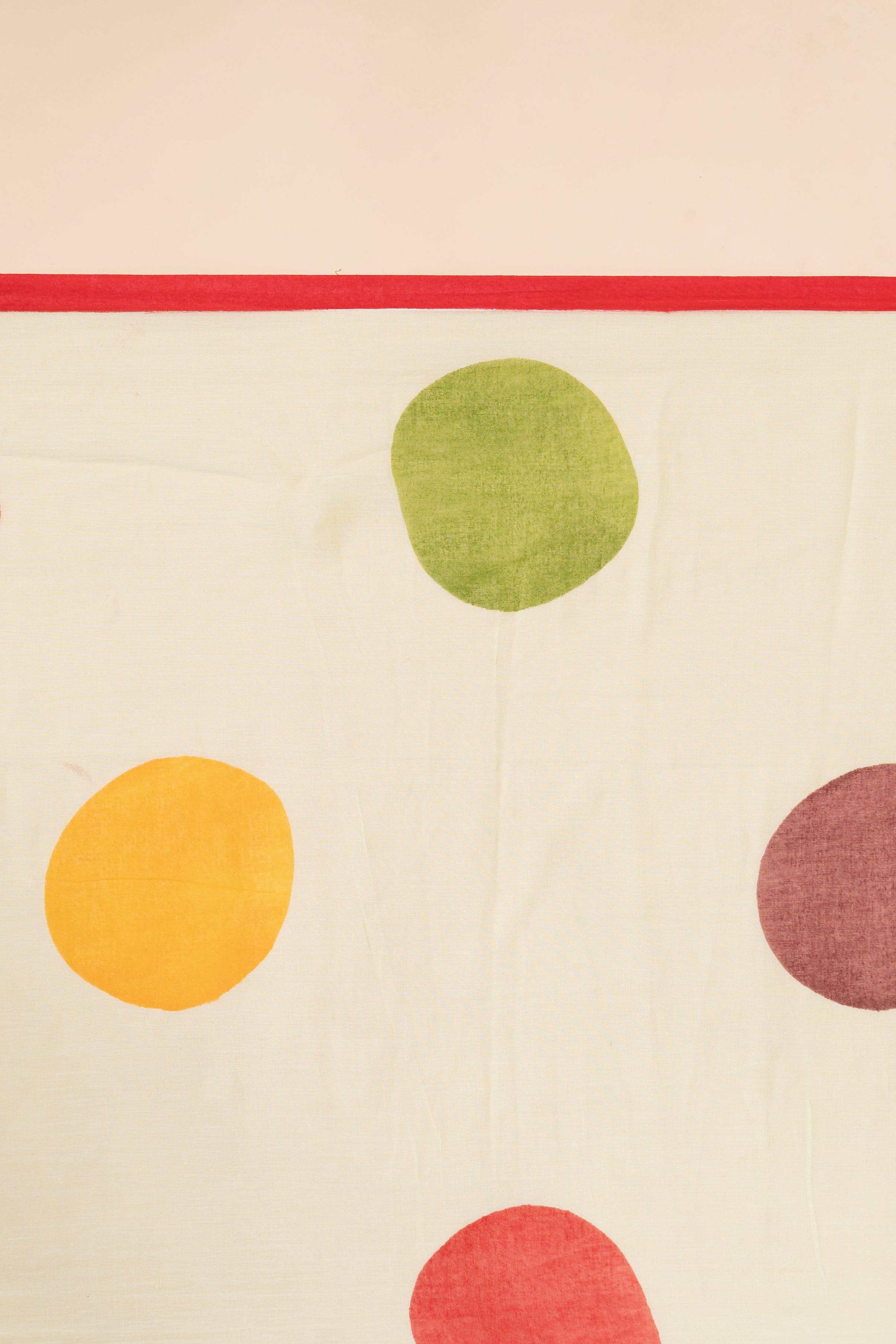 Mul cotton saree with handpainted border with polka dots