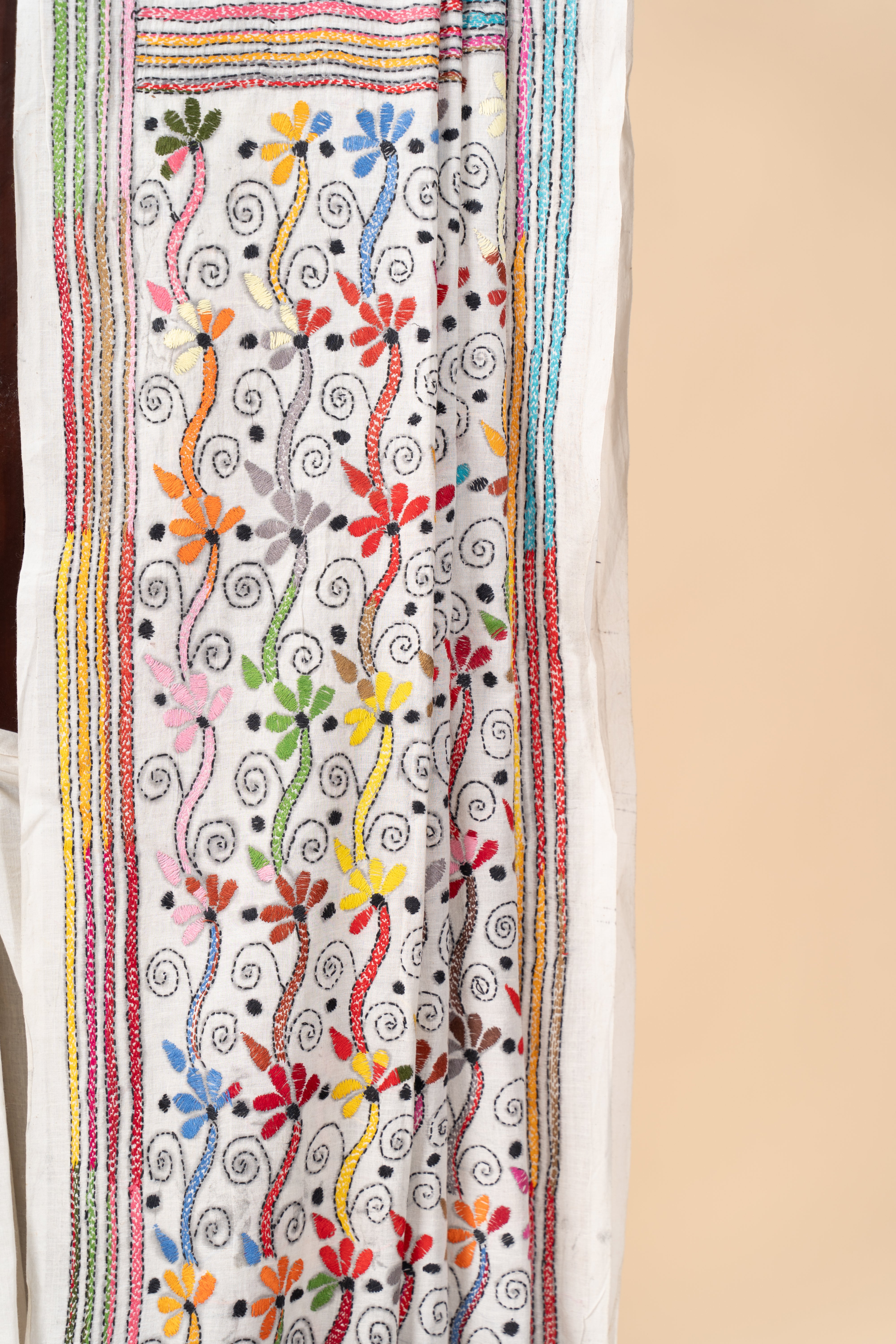 Kantha Work On Handspun and Handwoven Cotton Saree