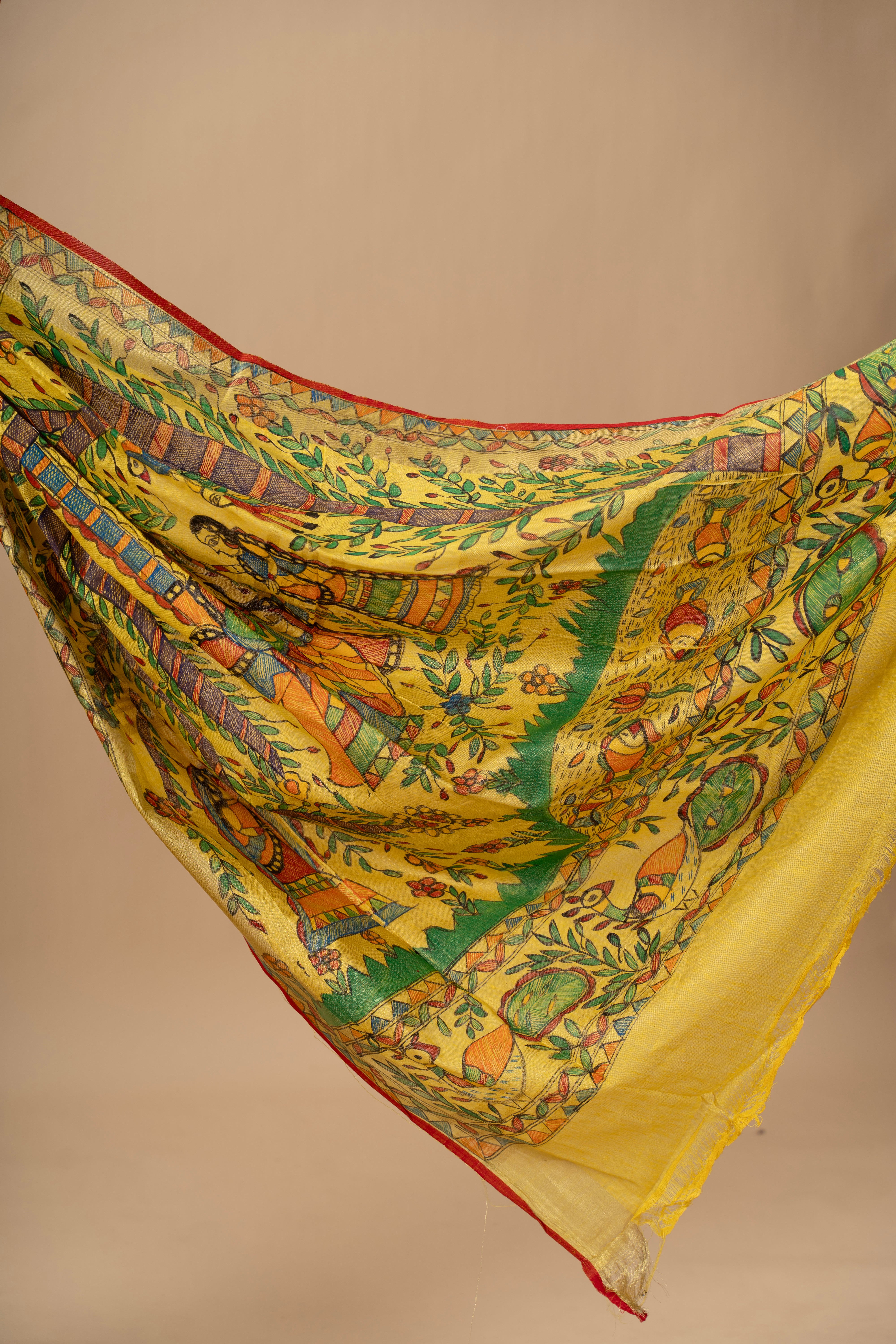 Handpainted Madhubani on Linen