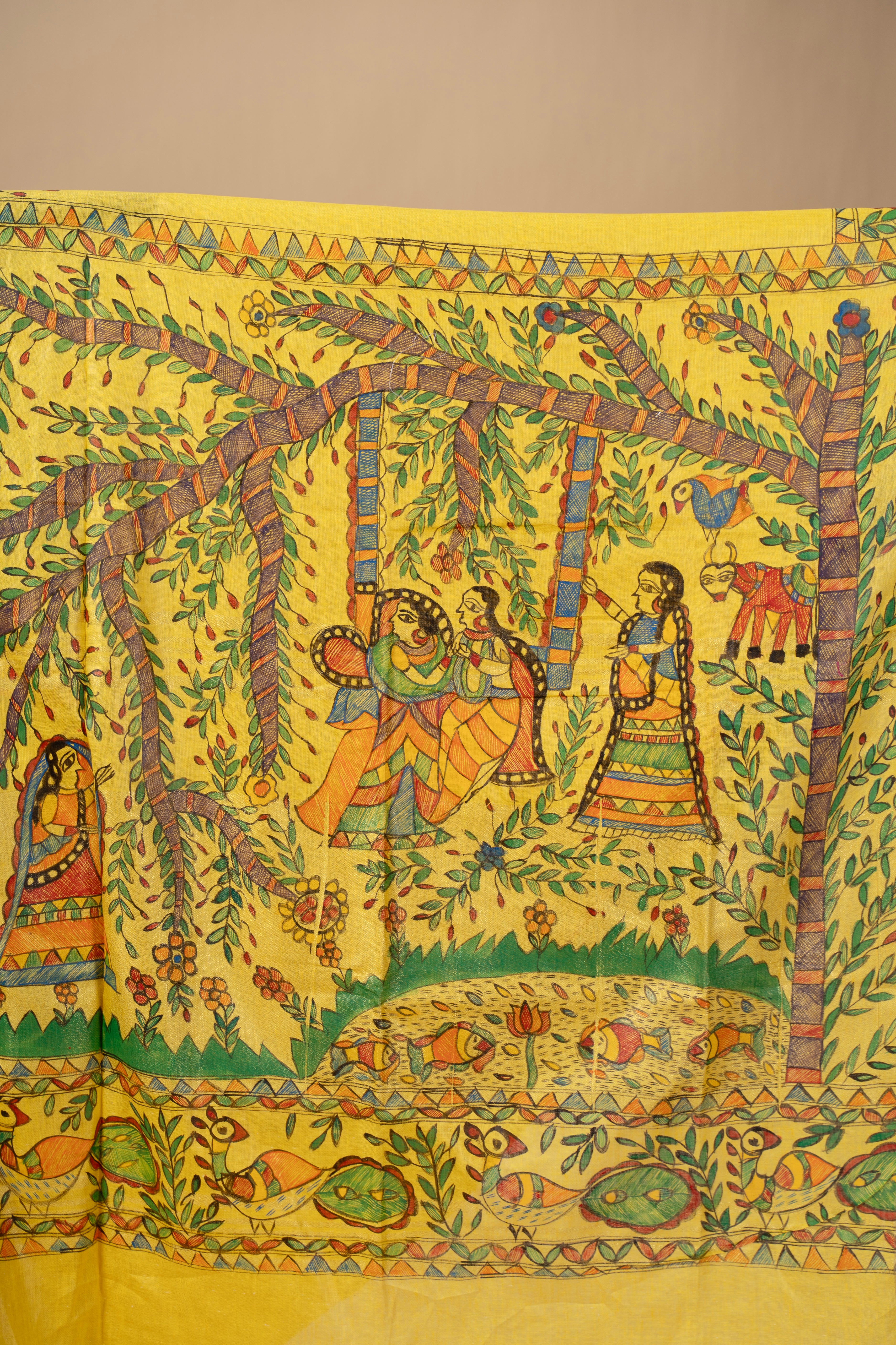 Handpainted Madhubani on Linen