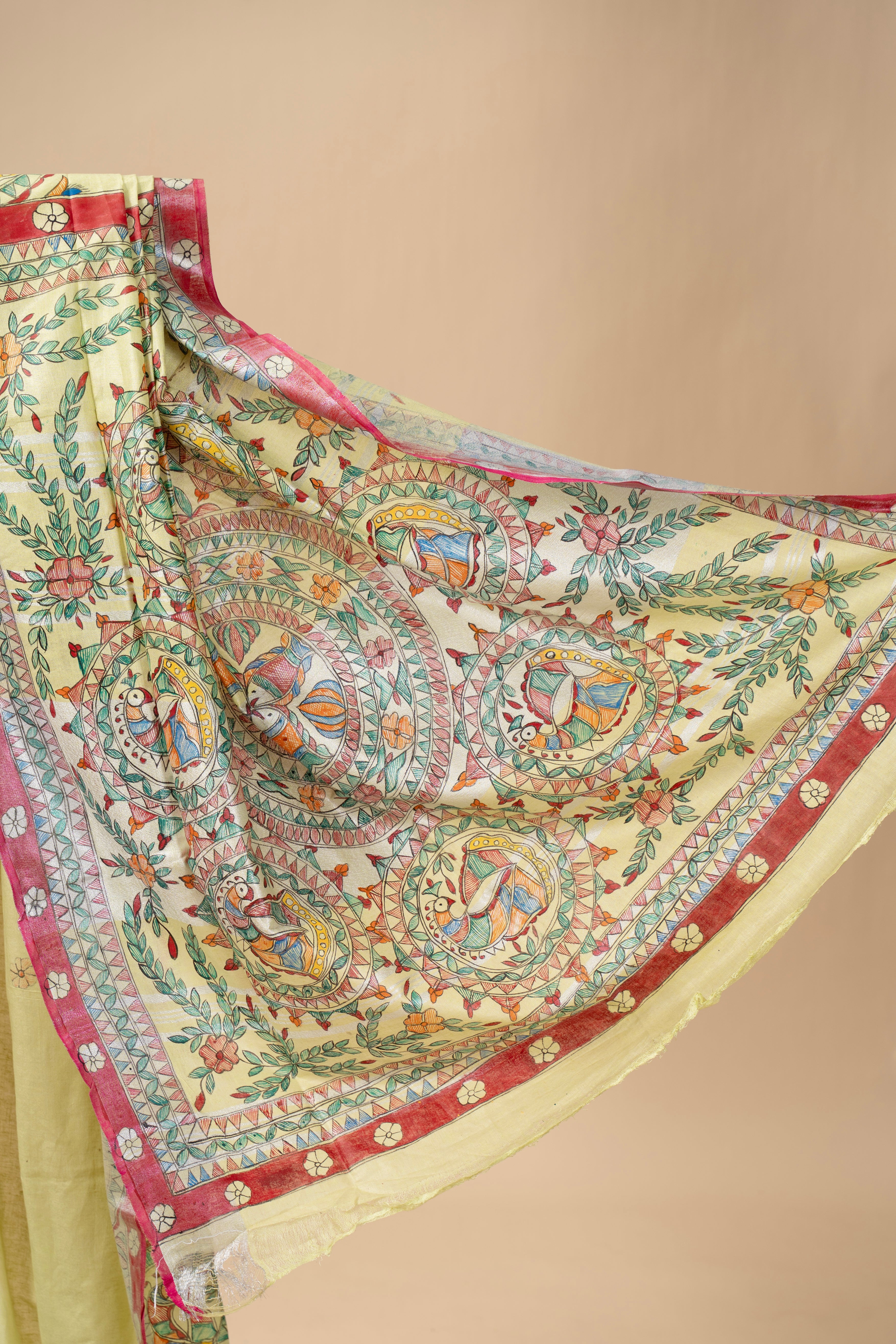 Handpainted Madhubani on Linen