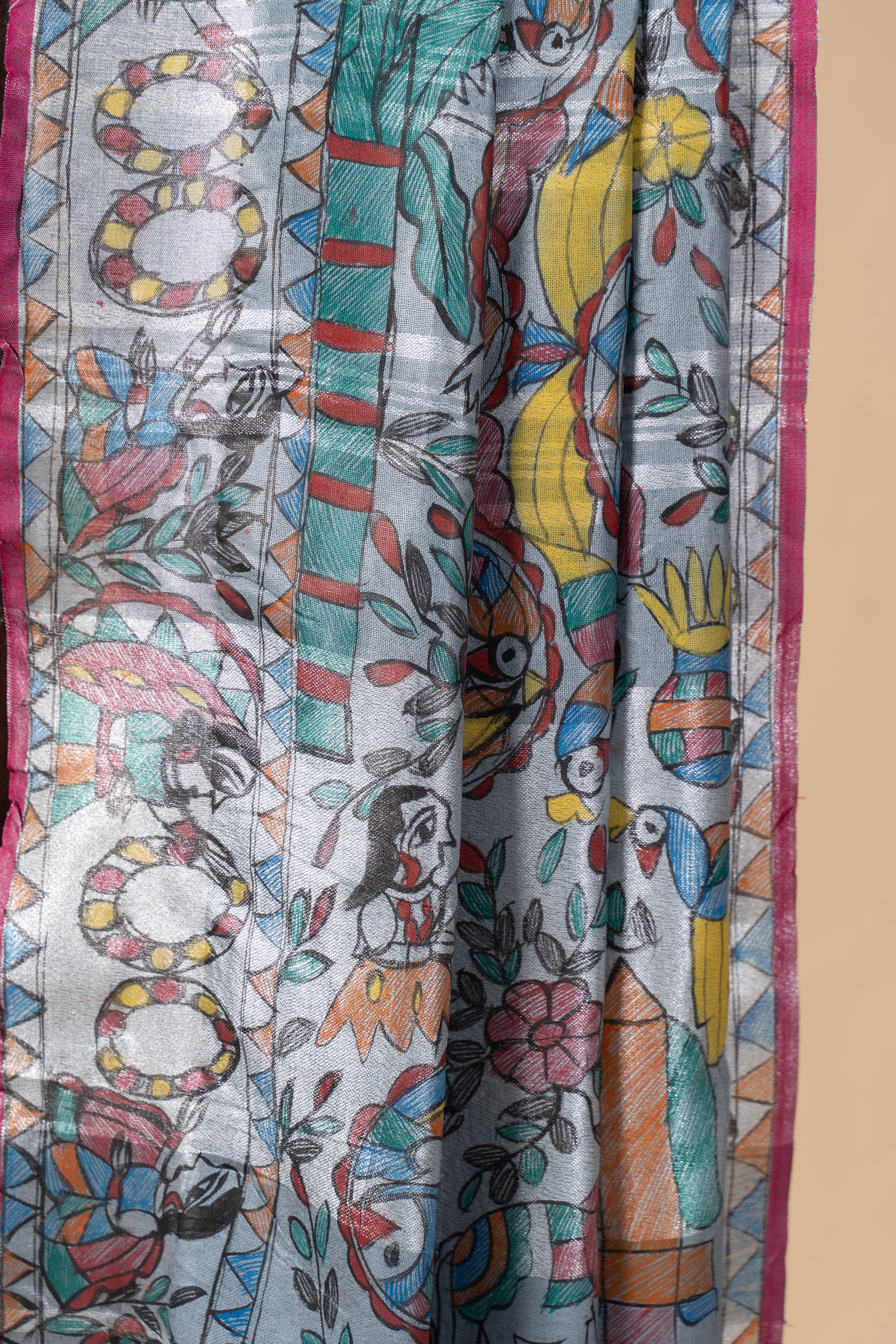 Handpainted Madhubani on Linen