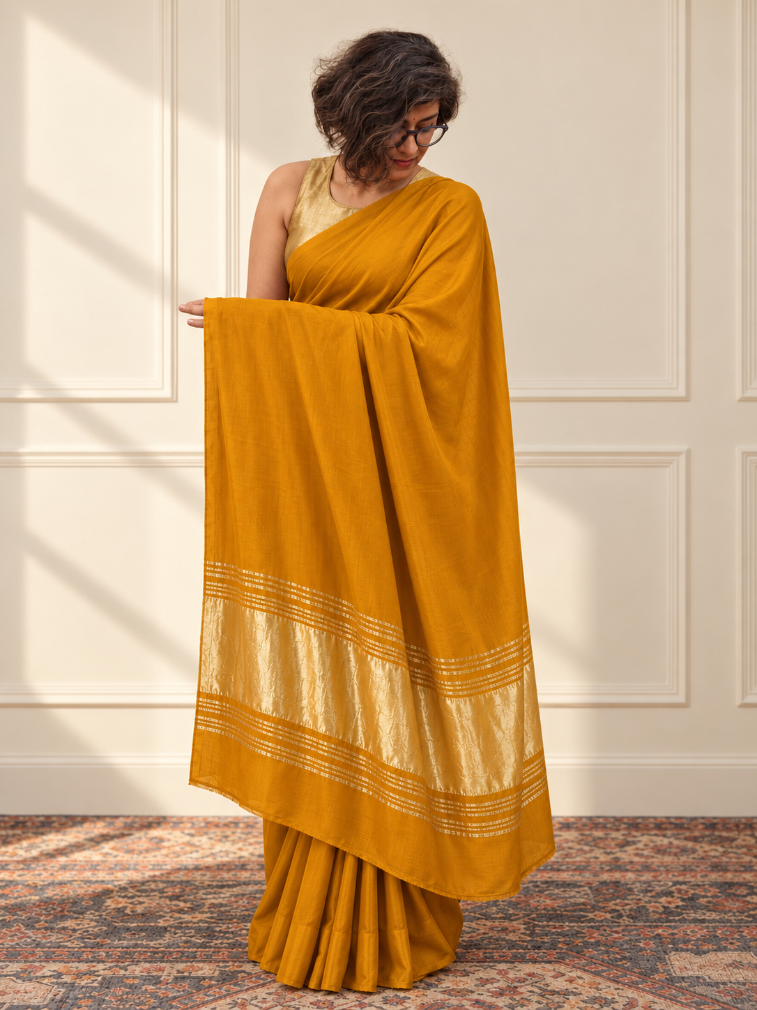 Golden Yellow Modal Silk Saree with Golden Zari Pallu