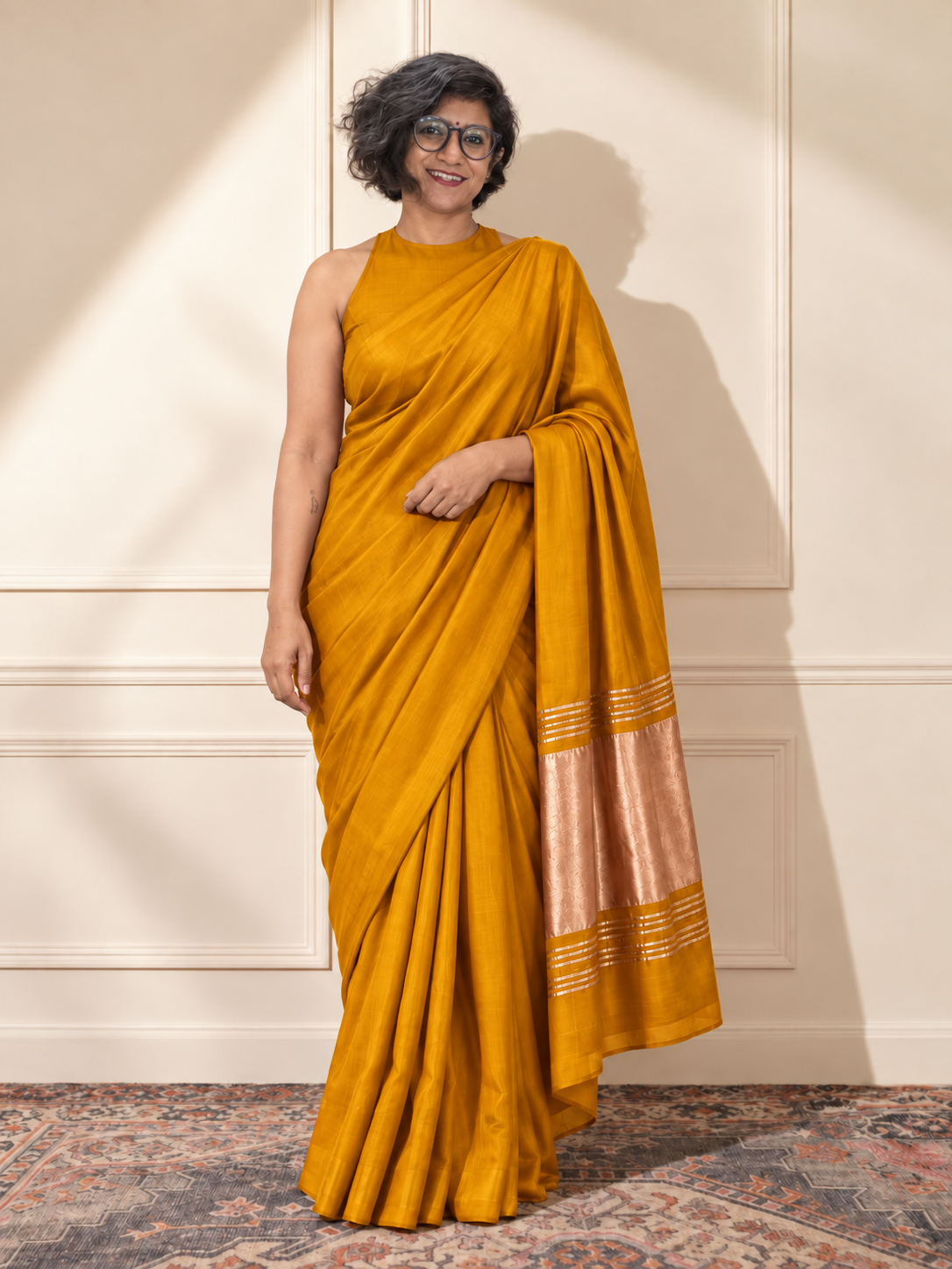Golden Yellow Modal Silk Saree with Golden Zari Pallu