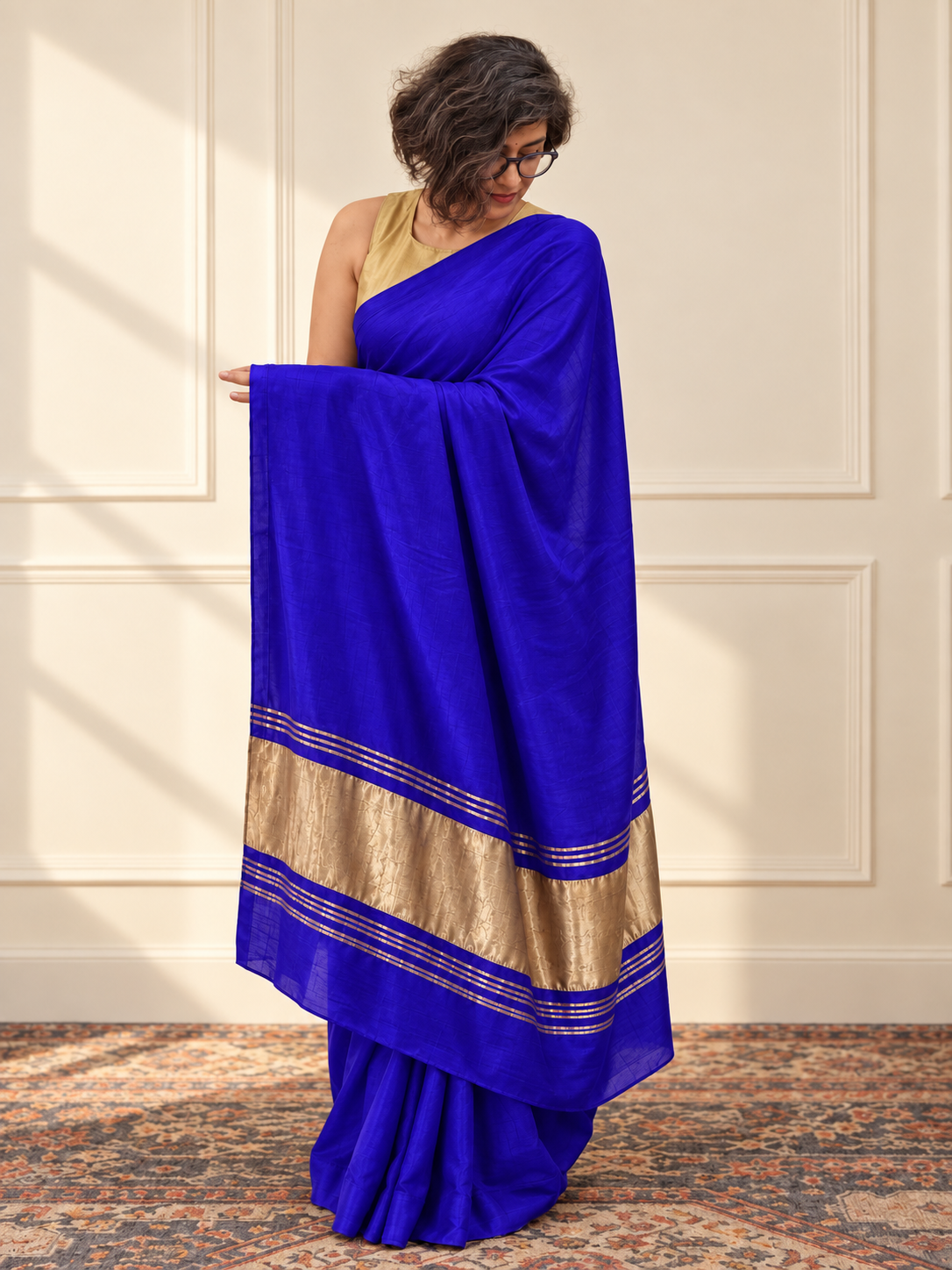 Cobalt Blue Modal Silk Saree with Golden Zari Pallu