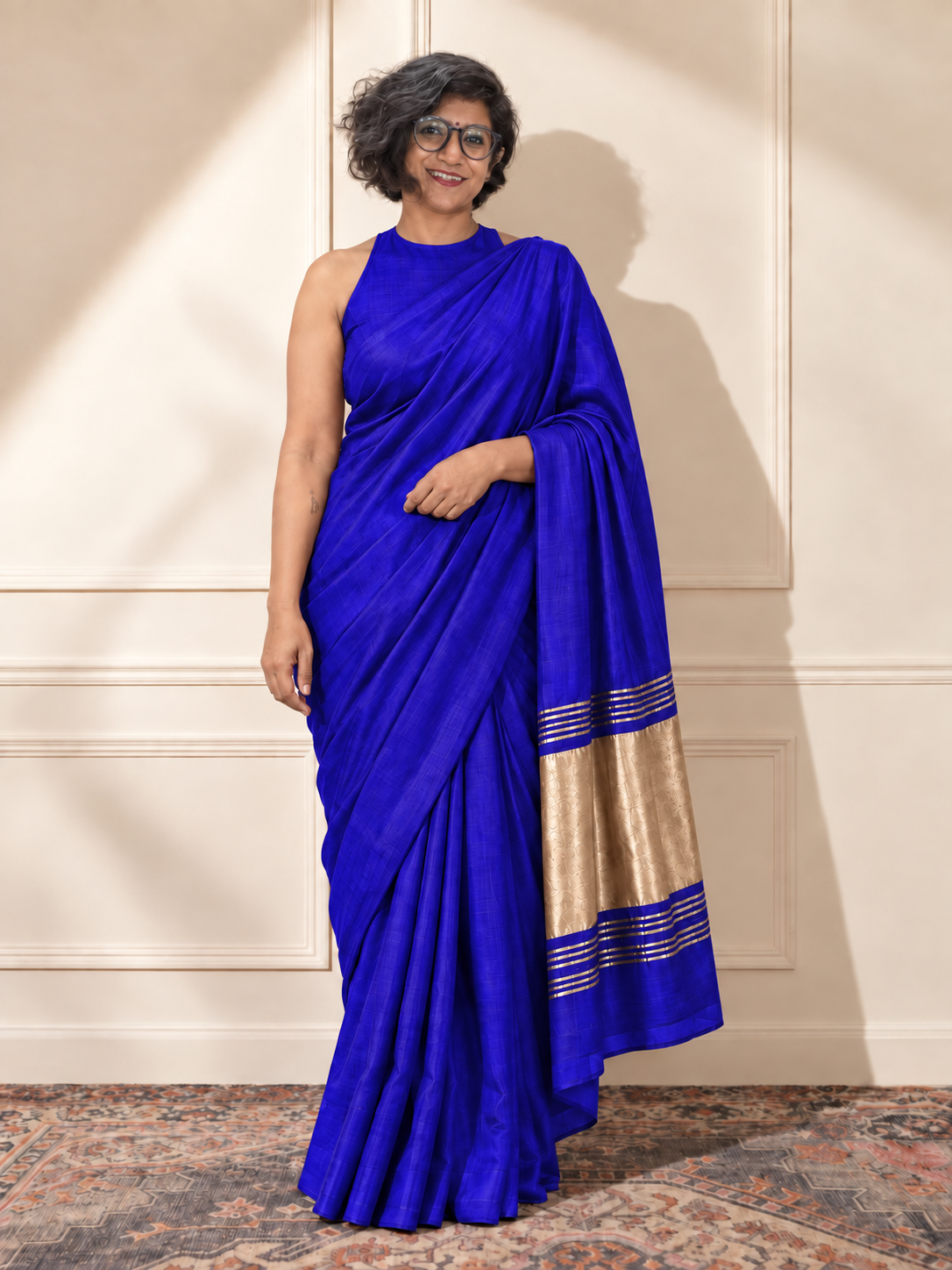 Cobalt Blue Modal Silk Saree with Golden Zari Pallu