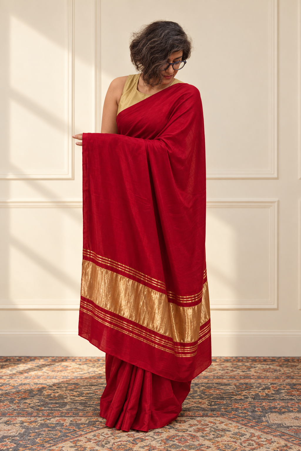 Red Modal Silk Saree with Golden Zari Pallu