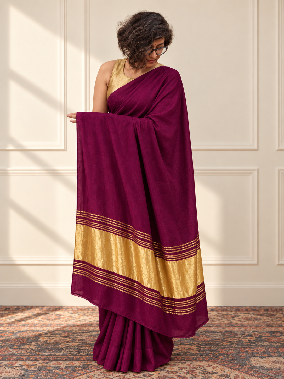Dark Maroon Pink  Modal Silk Saree with Golden Zari Pallu