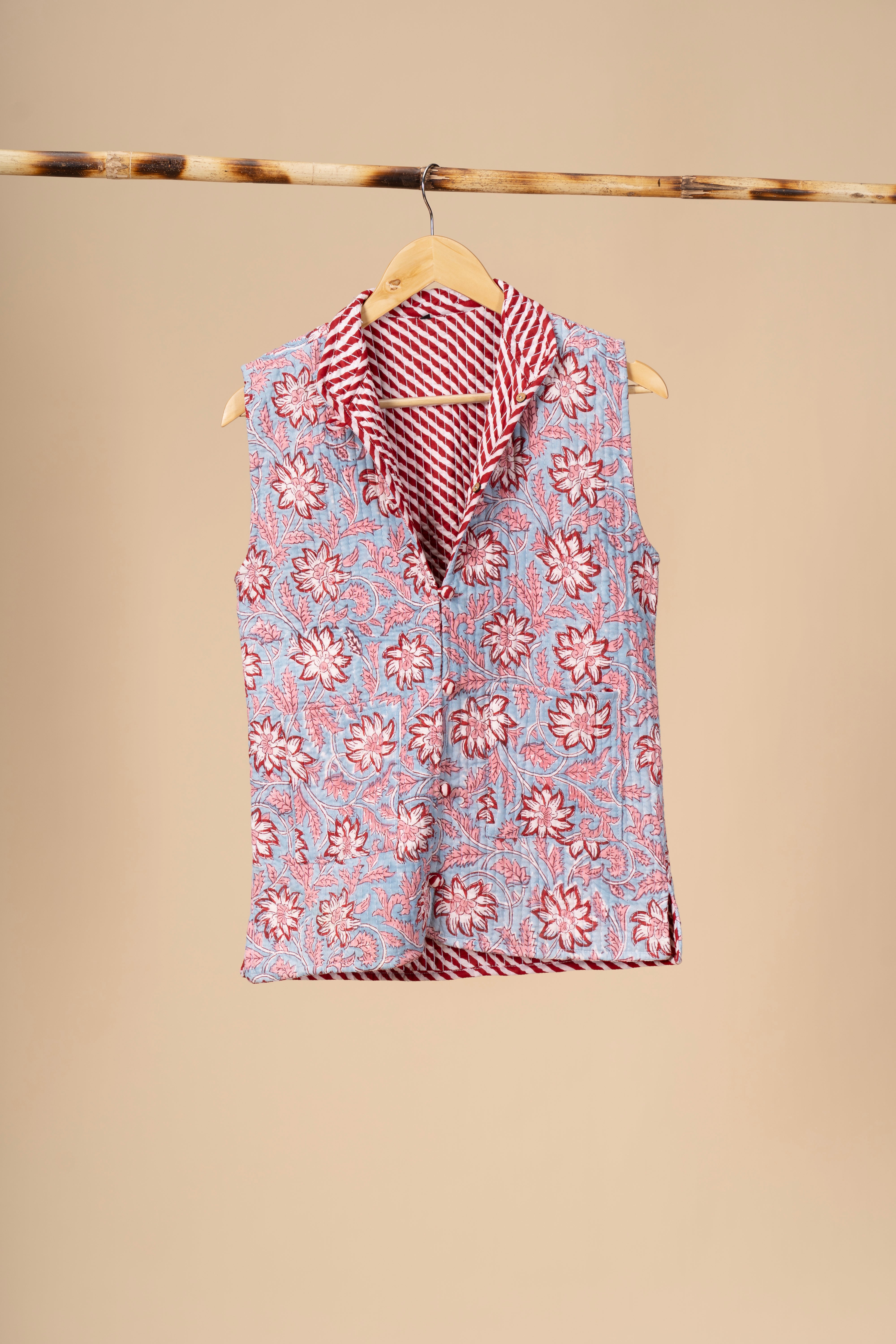 Hand Block Printed Cotton Reversible sleeveless jacket