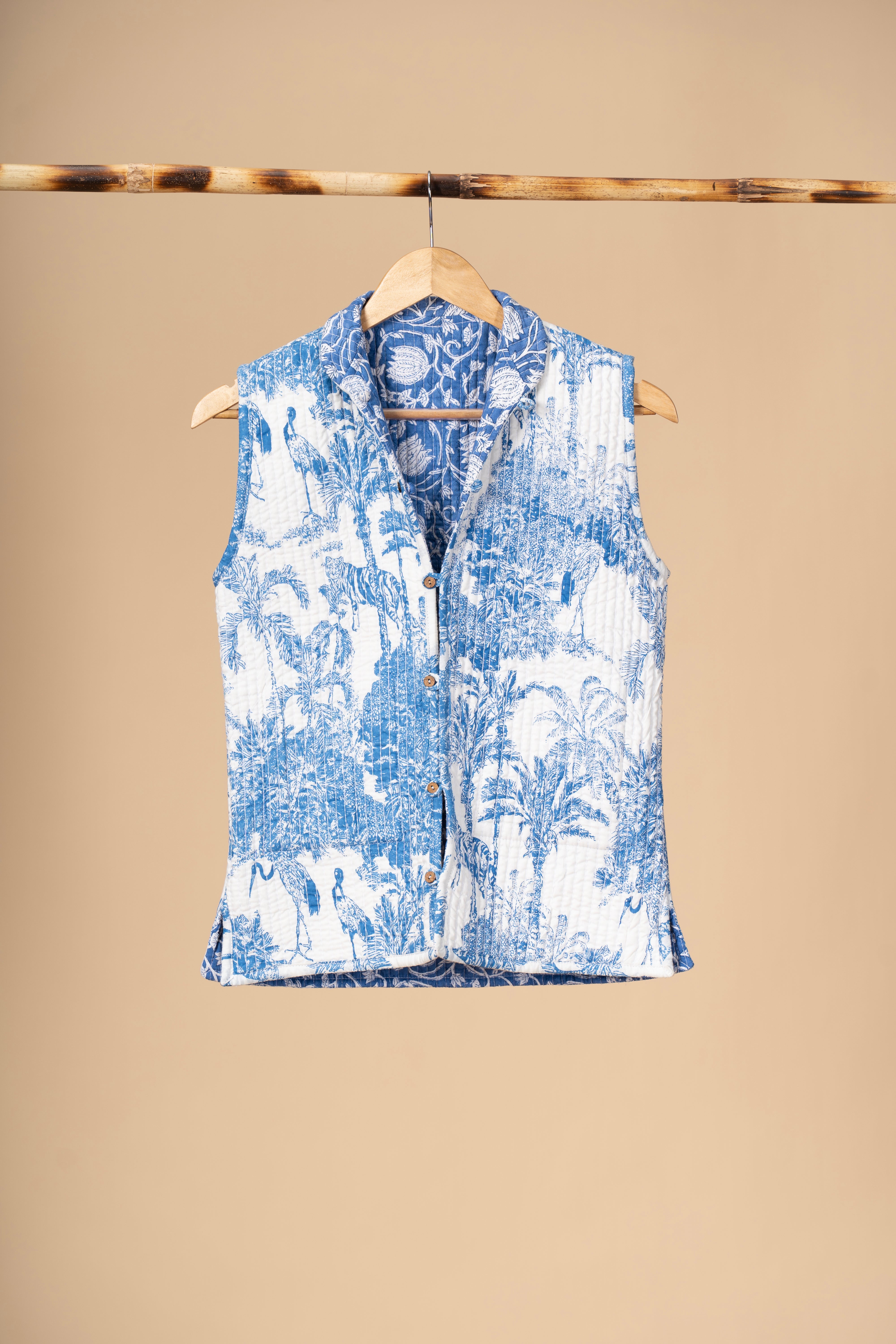 Hand Block Printed Cotton Reversible sleeveless jacket