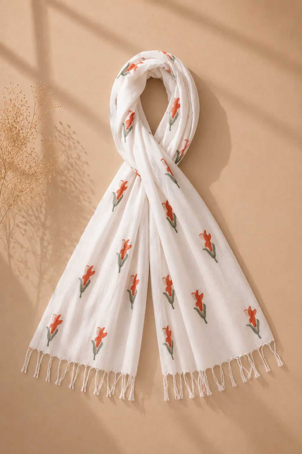 White Block printed mulcotton stoles Cotton Stole