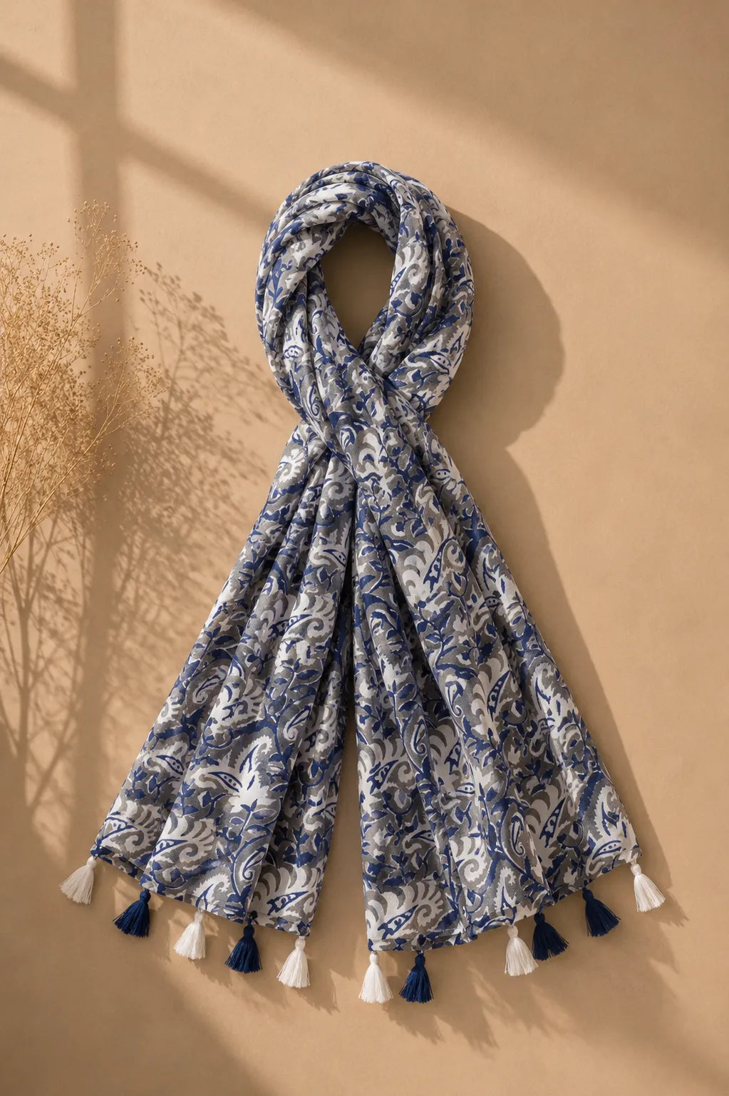 Blue and White Block printed mulcotton stoles Cotton Stole